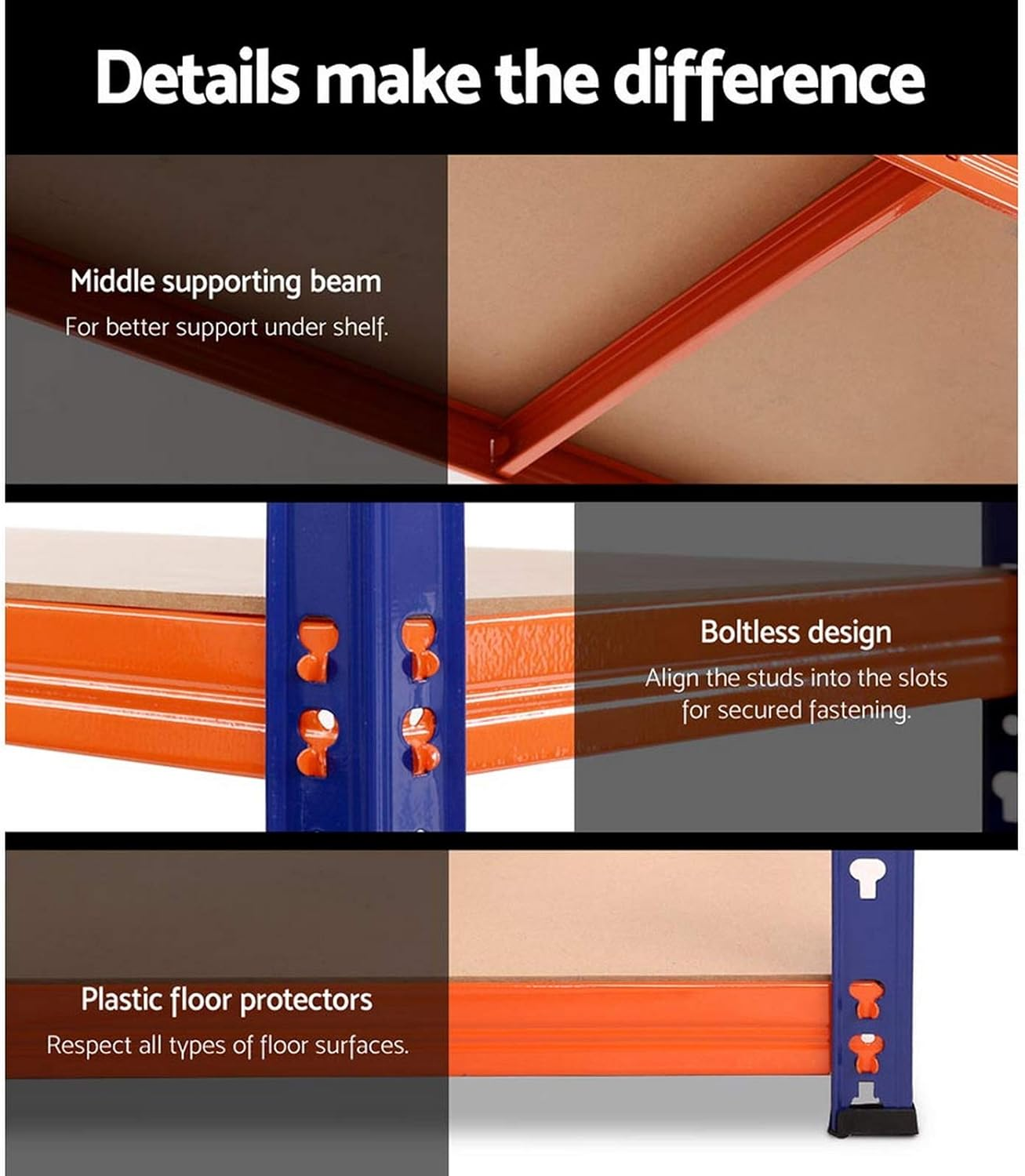 Giantz 1.8M X 1.2M Garage Shelving, Warehouse Racking System Rack Storage Shelves Industrial Commercial Organize Capacity, 5 Steel Metal Adjustable 1000KG Assembly Easy Orange&Blue