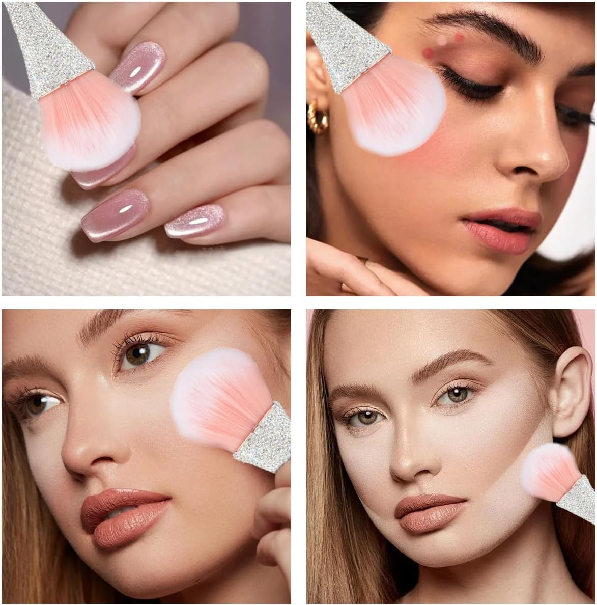 2 PCS Nail Art Dust Brush Shiny Rhinestone Nail Fust Brush Ultra Soft Nylon Dust Brush for Nails Large Brush Cleaner Nail Brushes for Nail Art Cleaner Tools Shape Nail Brush & Makeup Brush image number 1