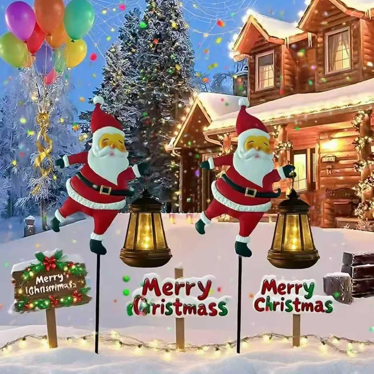 Christmas Santa Solar Kettle Lights, Garden Lawn Decorative Outdoor Waterproof Metal Watering Can with LED String Lights, Hanging Solar Lamp for Patio Yard Pathway Decorations Gifts (Color-2Pc) - Color B-1Pc image number 5