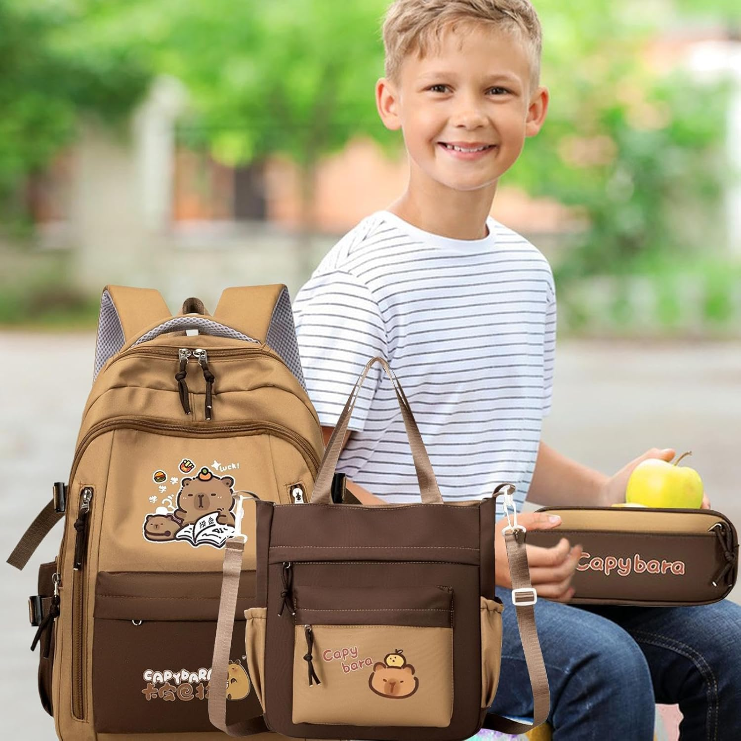 Capybara Backpack Kit,Large Capacity Capybara School Bag Set | Waterproof Bookbag Pencil Bag Kit for Laptop Tablet Daily Christmas Travel Water Bottle Books Stationery Students - B image number 6