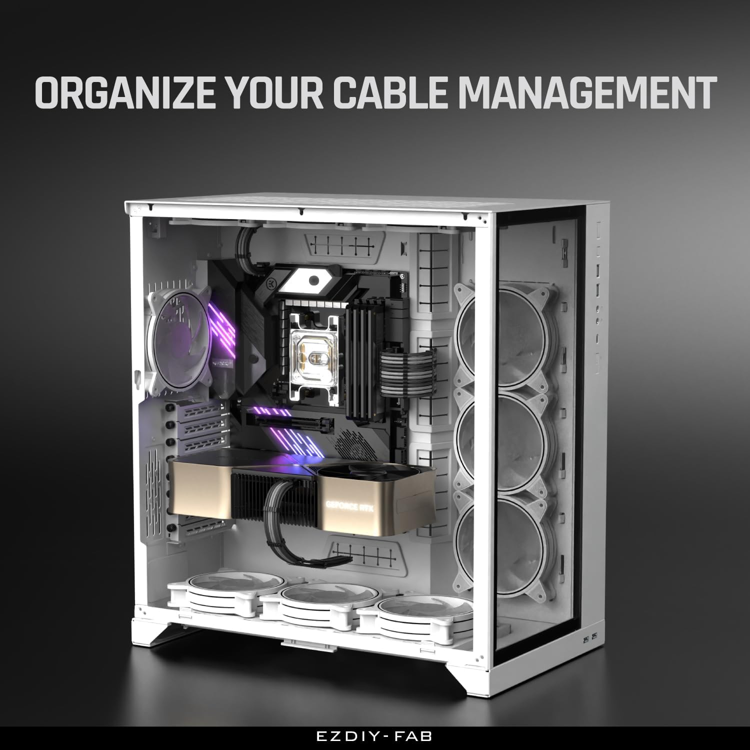 EZDIY-FAB PCIE 5.0 12VHPWR Sleeved Cable Kit, 16AWG Power Supply Cable Extension, PC PSU Sleeved Cables, 24PIN-ATX/(4+4) PIN-EPS/(12+4) PIN to 3X 8 PIN PCIE- Rtx4080/4070Ti - Black/Grey image number 4