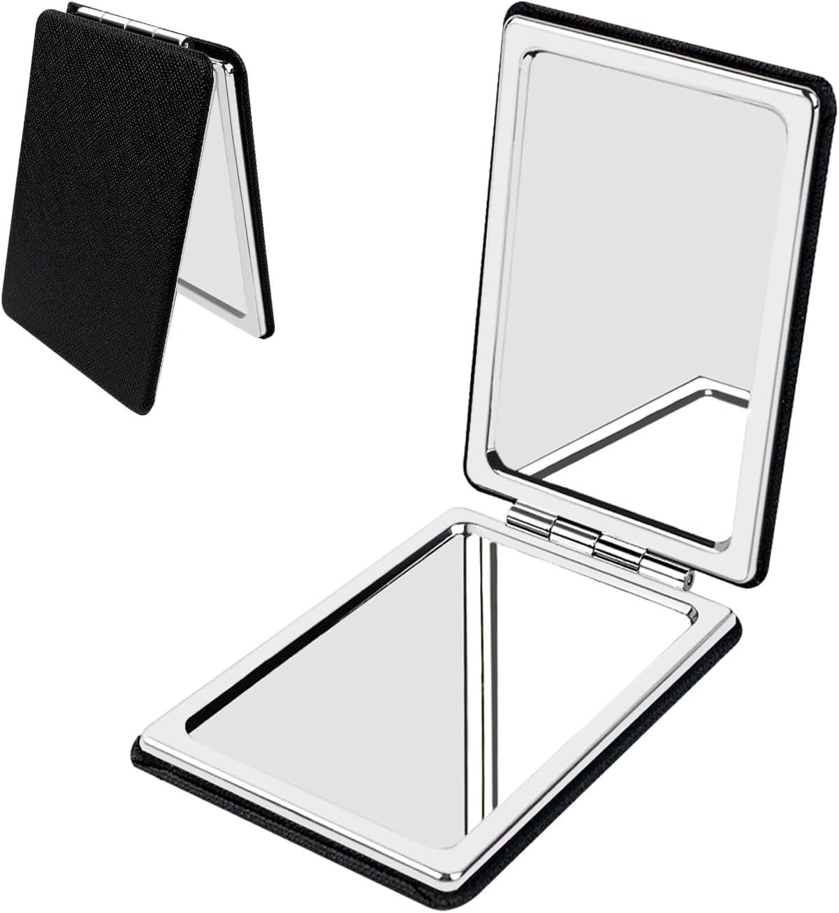 YOLCAR Portable Beauty Mirror with Leather Cover, 1X/2X Two-Sided Makeup Small Pocket Mirror, Portable for Travel and Purses - Black image number 3