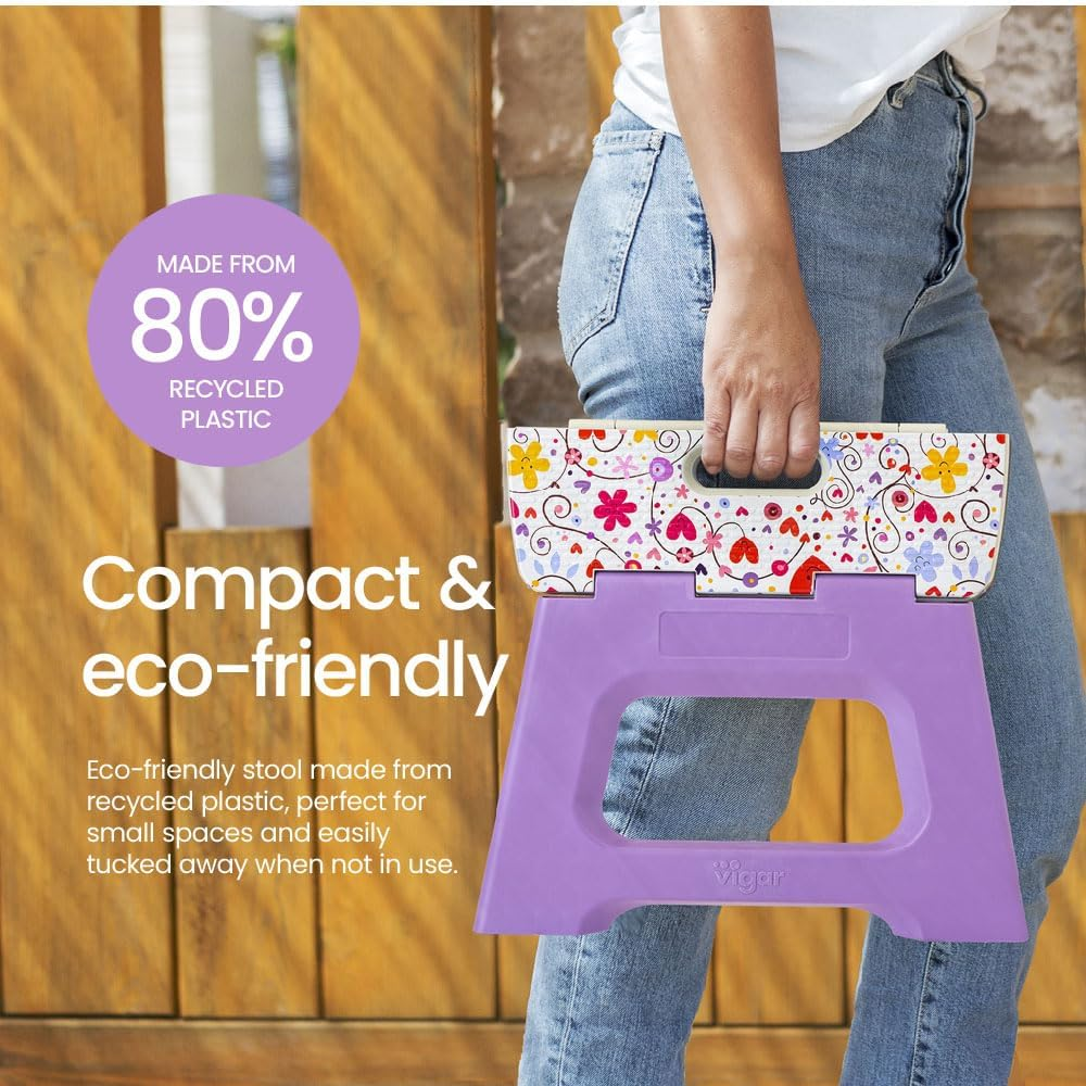 Vigar Kids Foldable 23Cm Stool, Love &ndash; Certified 150Kg Capacity, Non-Slip Feet, Compact & Portable, 9" Boost for Safe, Independent Reach, Easy-Clean Design, Fun Colour image number 3