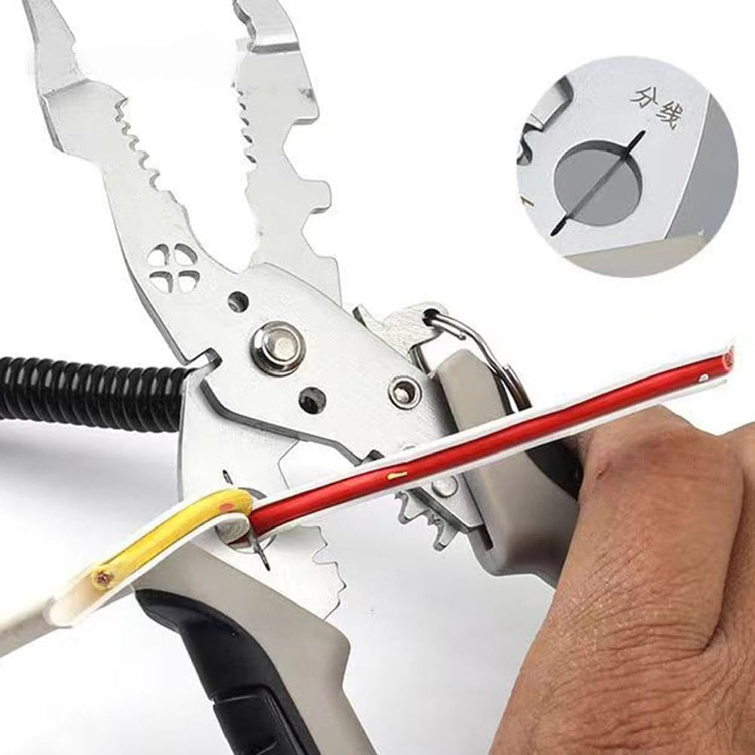 12 in 1 Wire Stripper with Elbow, 7.5-Inch Multifunctional Wire Stripper Crimper Cable Cutter Pliers, Electrician Hand Tools Professional Wire Stripping Tool Electric Wire Straight Head image number 4