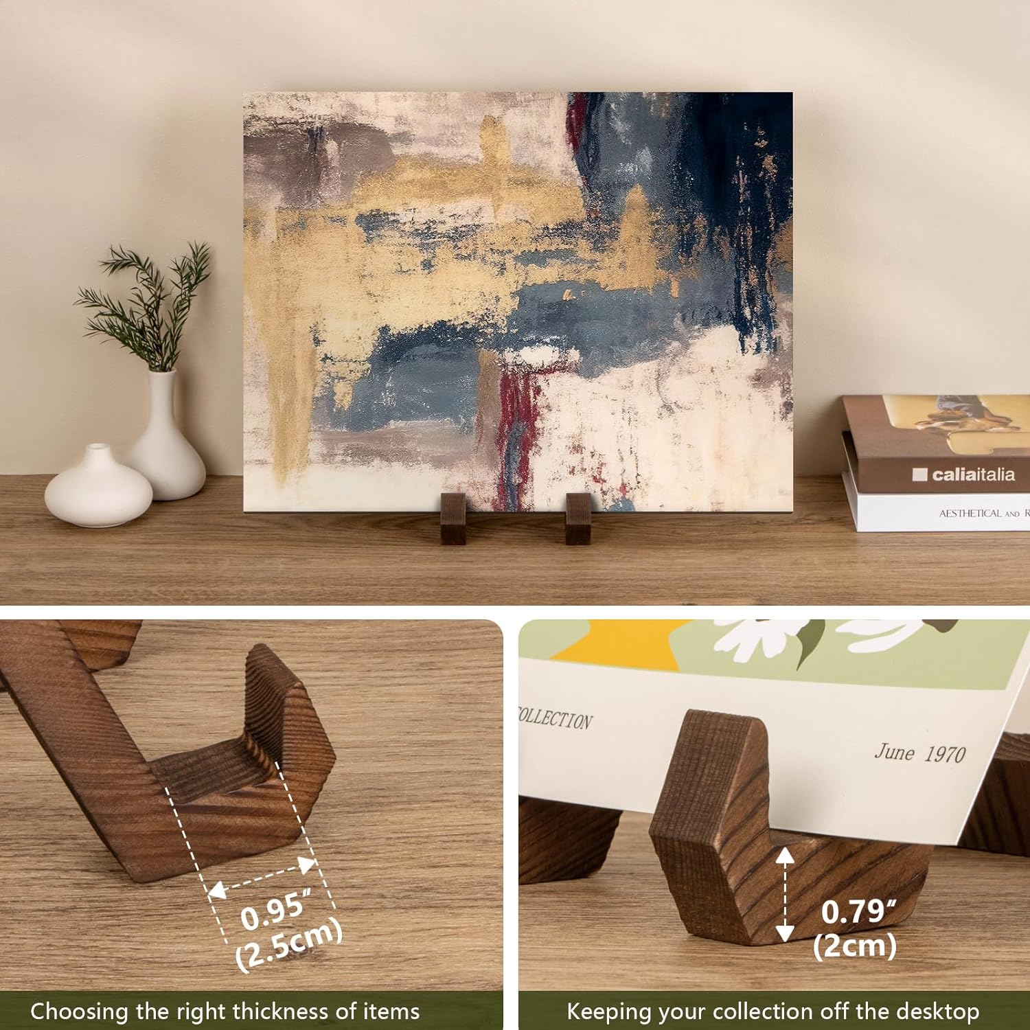 ANBOXIT Plate Display Stand, 3 Pack 6 Inch Plate Holder for Displaying, Decorative Picture Frame Dish Photo Plaque Platter Wood Stand image number 2