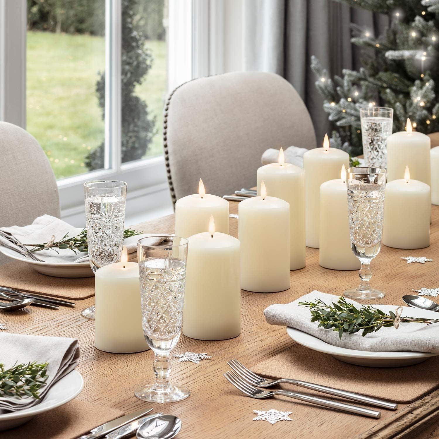 Set of 2 LED Ivory Wax Pillar Candles - 3 Size Options - 13.5Cm