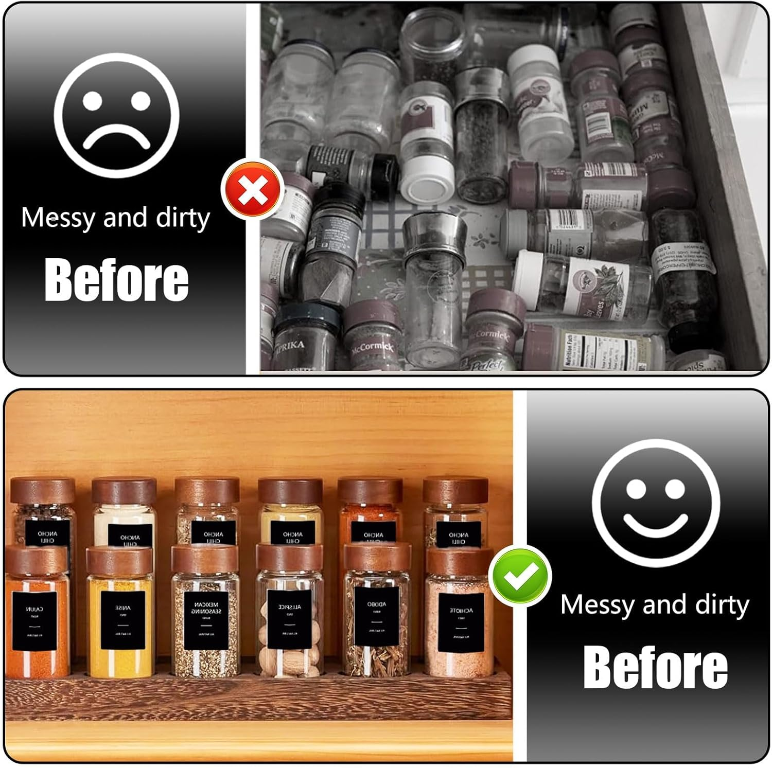 Spice Jar Labels, 192 Pcs Kitchen Jar Stickers, Seasoning Labels for round or Rectangular Jars 36 * 50Mm (Black) image number 1