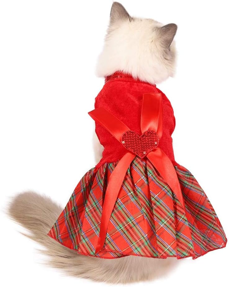 Bow-Knot Christmas Pet Costume Plaid Skirt Dog Clothes Santa Dress (Red, M) image number 3