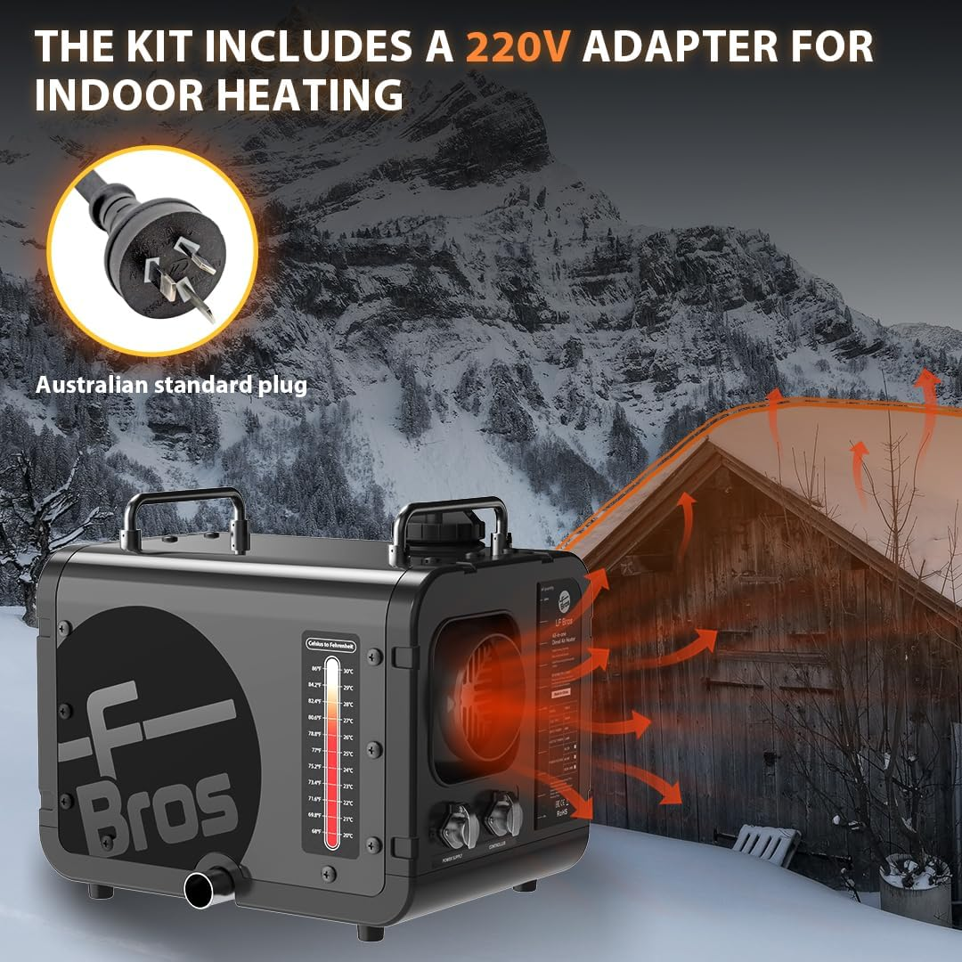 LF Bros Diesel Heater 12V & 220V, All-In-One Diesel Heater Parking Space Heater with Silent Oil Pump, LCD Display & Thermostat, Portable Heater for RV, Truck, Ice Fishing, Camping, Garage image number 6
