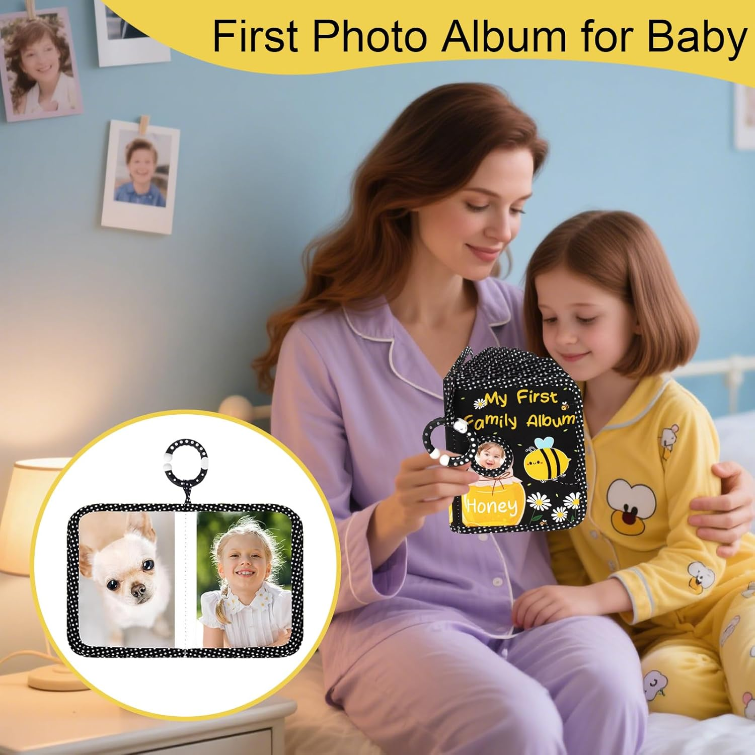 Baby Photo Albums, First Picture Book, 4X6 Bee Print Scrapbook, Soft Cloth Design, 18.54X13.97Cm, Safe Mirror Feature, Mom Must Haves for Expecting Parents, Wedding Gift, Memory image number 3