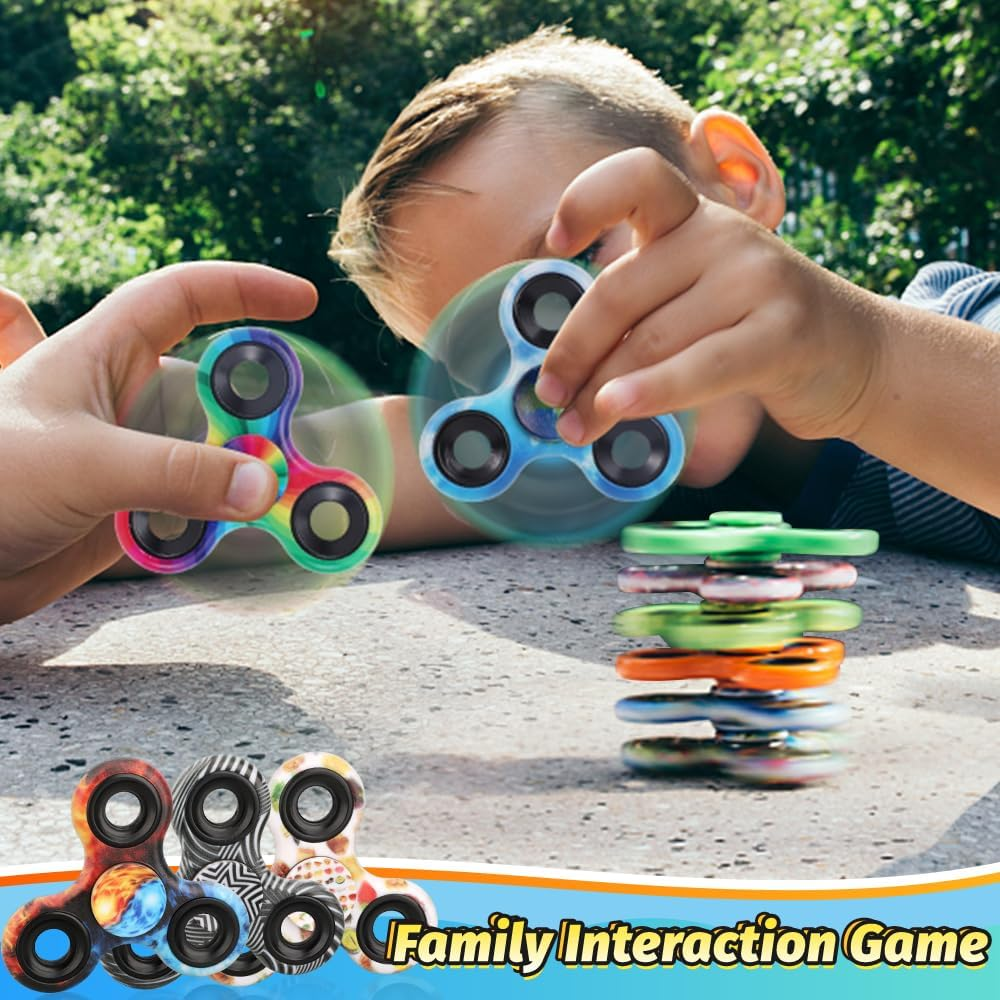 12PCS Fidget Spinner Toy Pack for Kids Adults, Metal Tri-Spinner Fidget Toy Set, Sturdy Hand Spinner for Stress Relief, Christmas Halloween Party Supplies Goodie Bag Stuffers Classroom Prizes image number 1