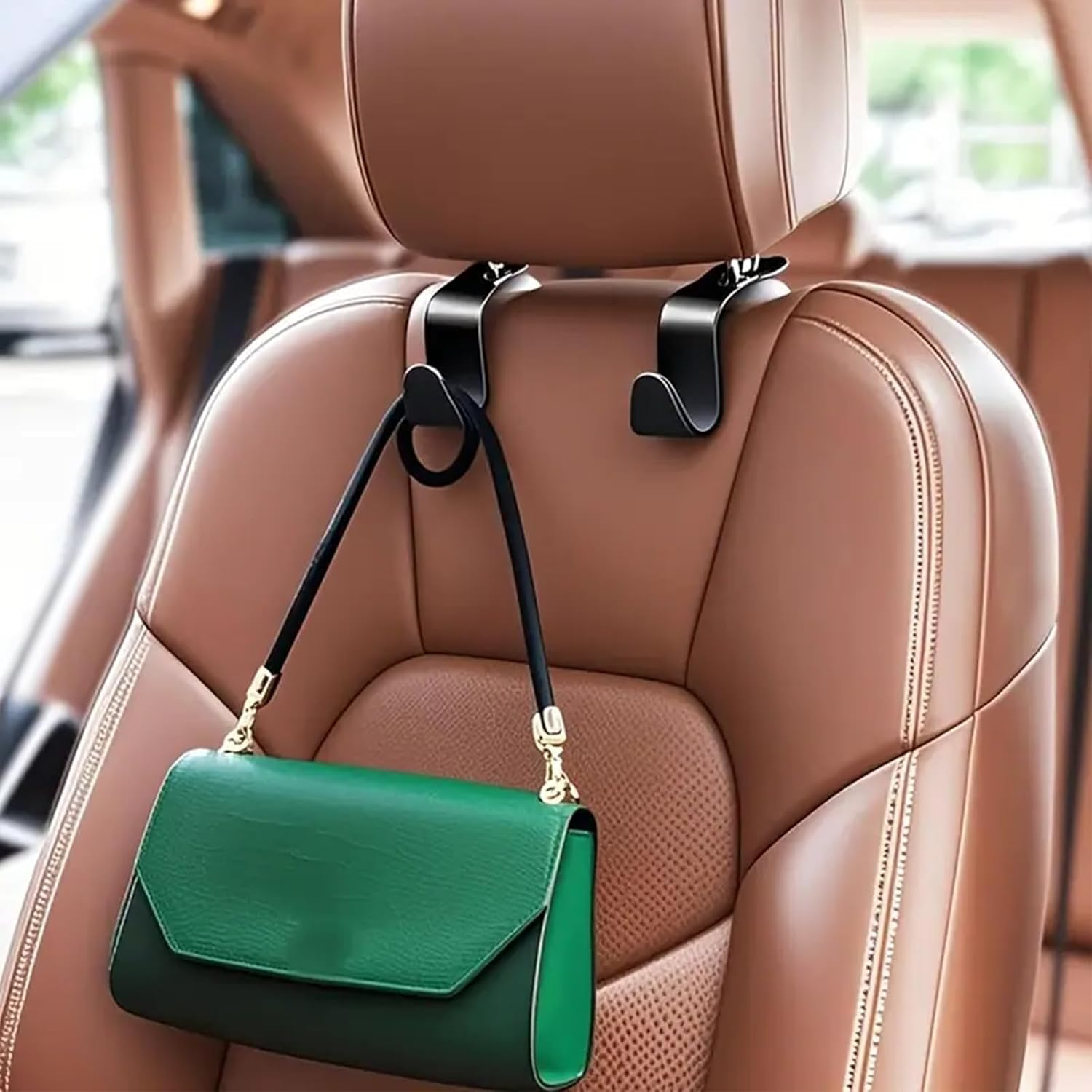 4-Pack Car Back Seat Headrest Hooks, Stylish Back Seat Hanger for Car Handbag Clothes Coats Grocery Bags, Car Interior Accessories image number 1