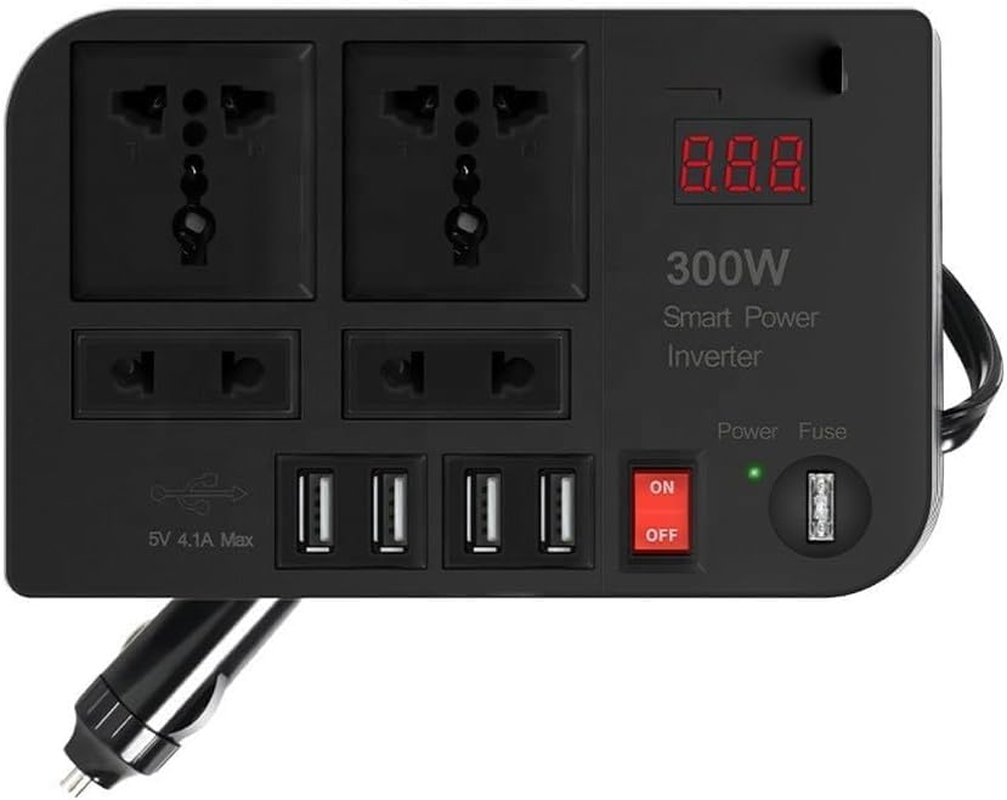 Car Power Inverter,Pure Sine Wave Inverter,300W Car Inverter DC 12V to AC 220V Converter Outlets 4 USB Fast Charging Socket,Suitable for Car,Black