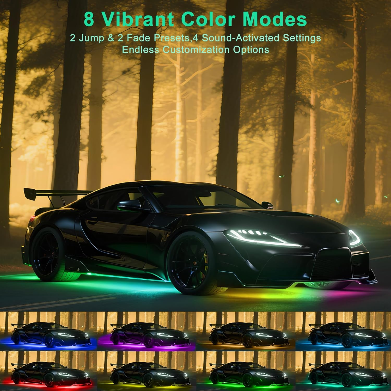 Underglow Light Strip RGB - 4PCS Car Neon Lights Kit with 252 Leds, Bluetooth APP Control, 8-Color RGB & Music Sync, Waterproof PVC Strips for Cars, Trucks, Suvs image number 2