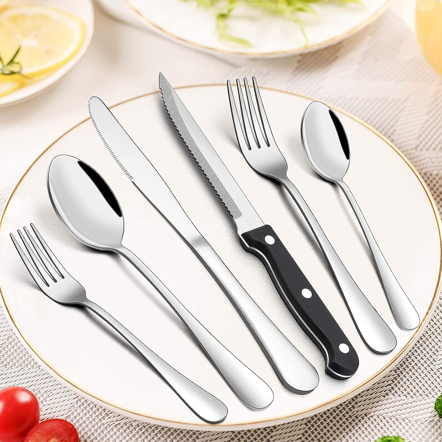 Cutlery Set with Organizer, 24-Piece Silverware Set with Steak Knife, Stainless Steel Flatware Set Service for 4 image number 3
