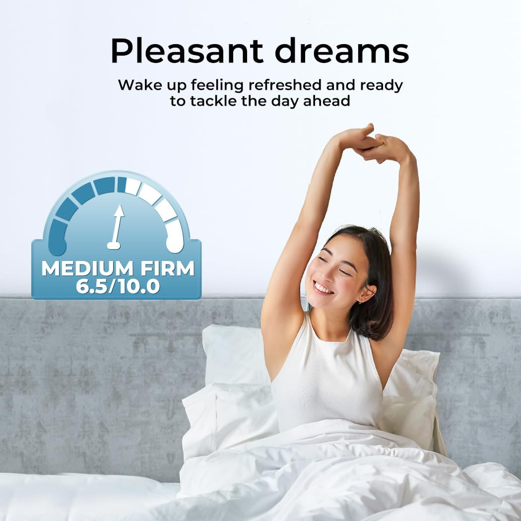 Dreamz Single Spring Mattress Knitted Fabric, Hypo-Allergenic Materials, Pocket Spring System, HD Foam Medium Firm Coil Bedding Tight Top, 25CM Thickness, Breathable Top,15Yrs Warranty, White image number 1