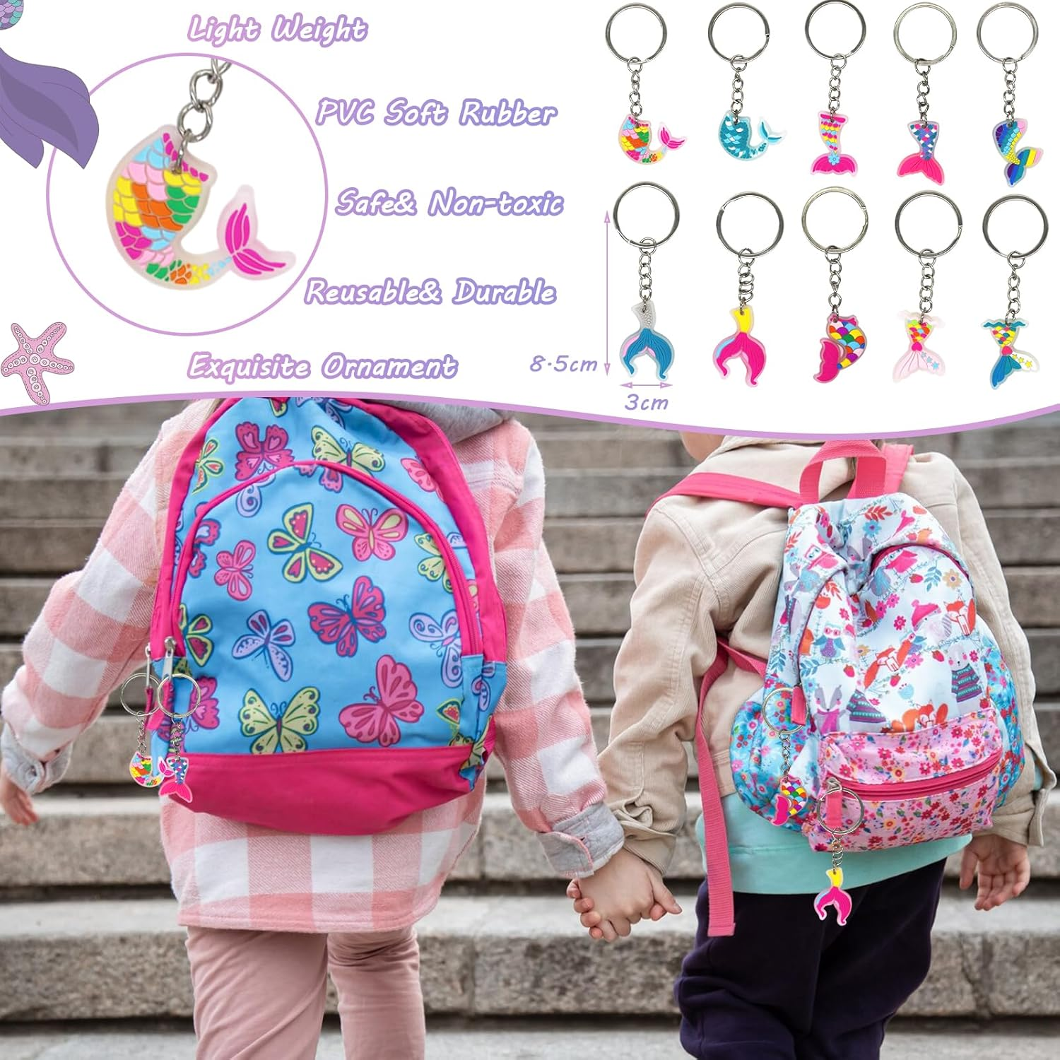 Mermaid Party Bag Fillers for Kids Boys Girls, 42Pcs Mermaid Assorted Toys Pinata Filler with Slap Bands Gift Bags Stickers Keychains Trick & Treat Goody Bag Fillers for Christmas Party image number 4