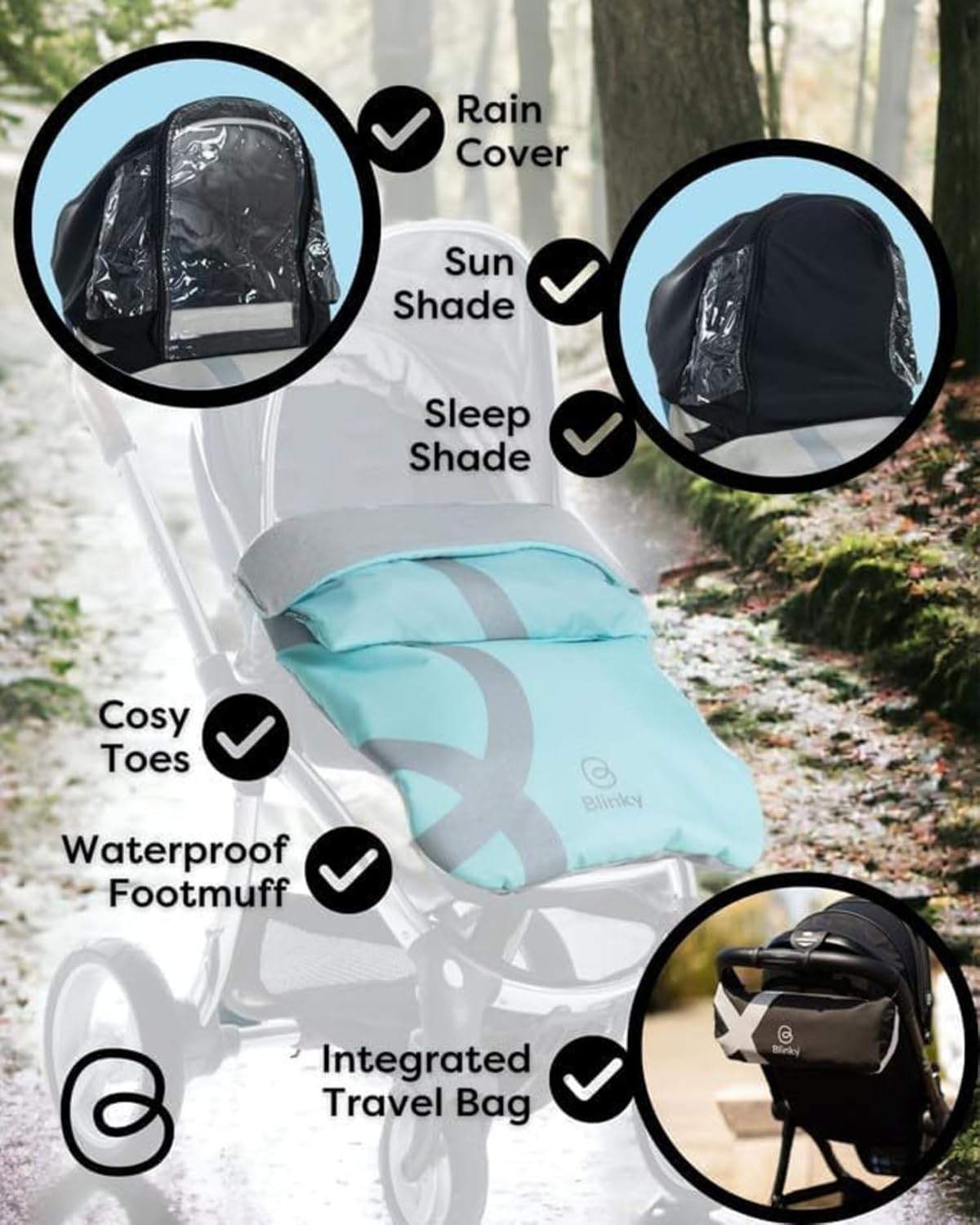 Blinkywarm 5 in 1 All Weather Buggy Buddy Universal Stroller Footmuff Rain Cover Sunshade Breathable Fleece Lined Cosy Toes Pushchair Accessories Waterproof Milk image number 1