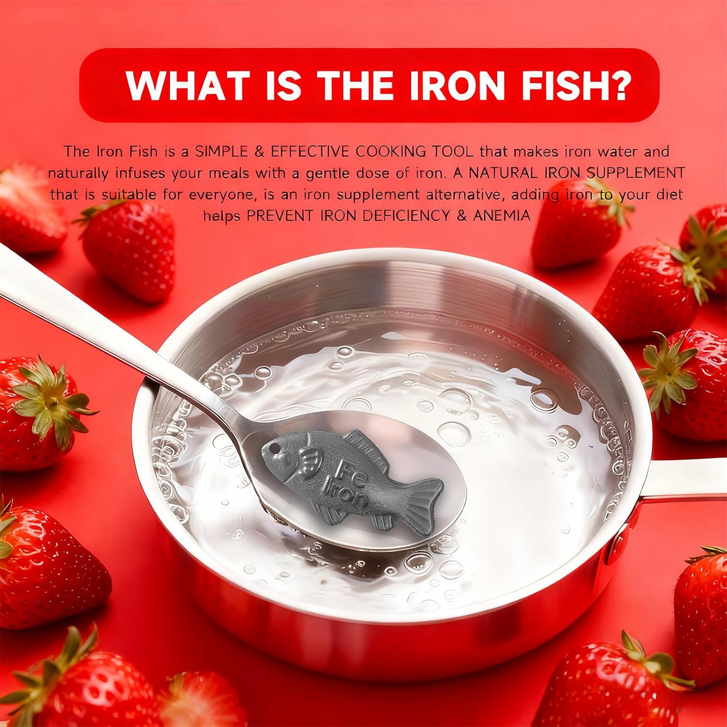 2Pcs Iron Fish Add Natural Iron for Cooking - Fit Food & Water & Soup | Safe & Effective for Vegans, Athletes, Pregnant Mums, Kids | Supports Iron Levels, Fights Iron Deficiency image number 2