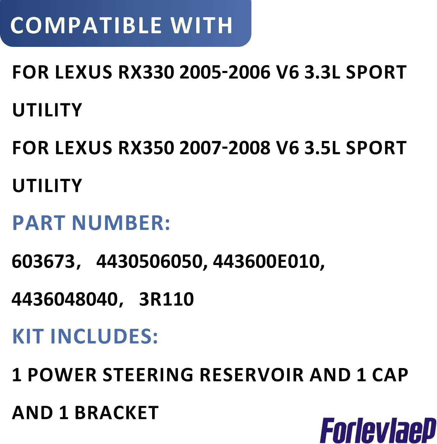 Power Steering Reservoir W/Cap & Bracket for Lexus RX330 2004-2006 RX350 07-08 603-673 image number 2
