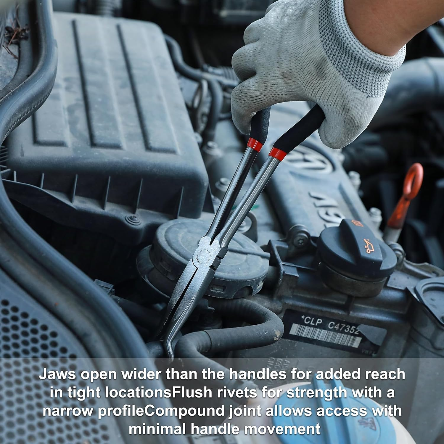 CASOMAN 3Pcs 11" Hose Gripper Plier Set, Black & Red, 5/16-Inch, 1/2-Inch, 3/4-Inch Dia, Offset Spark Plug Boot Removal Pliers Serrated Jaws for Hard to Reach Narrow Spaces