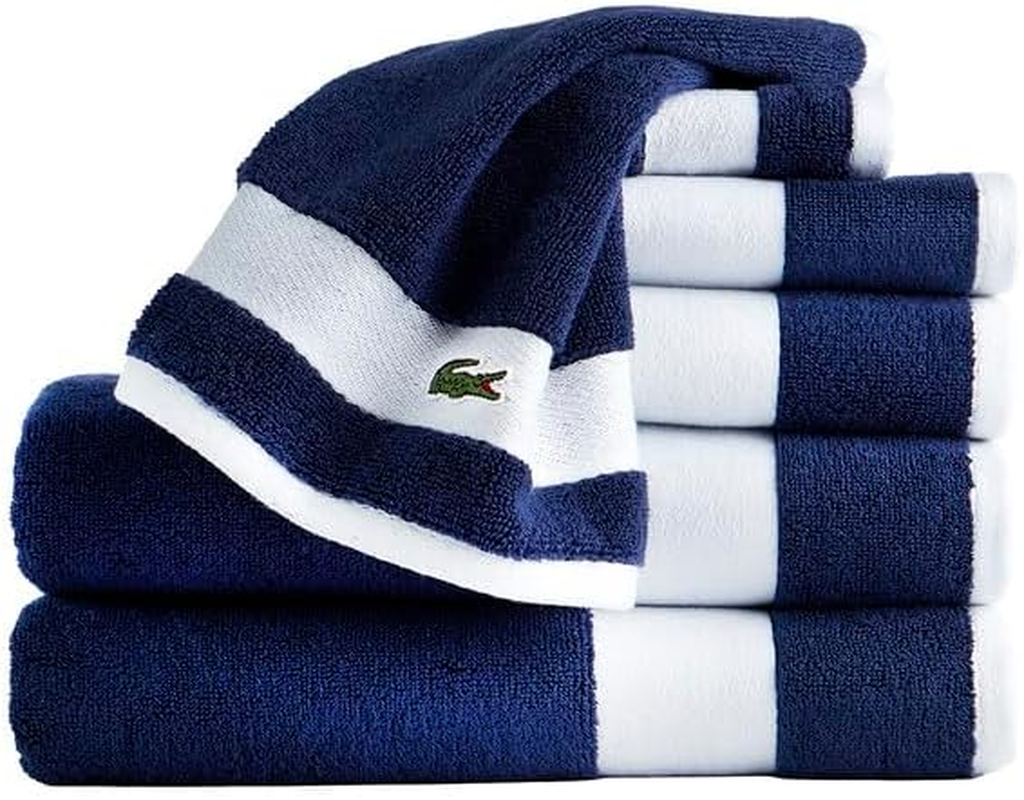 Lacoste Sport Stripe 6-Piece Luxury Cotton Towel Set &ndash; Made with 100% Soft Supima Cotton, Absorbent & Quick-Drying, Includes 2 Bath Towels, 2 Hand Towels, 2 Washcloths, Navy - Green image number 3