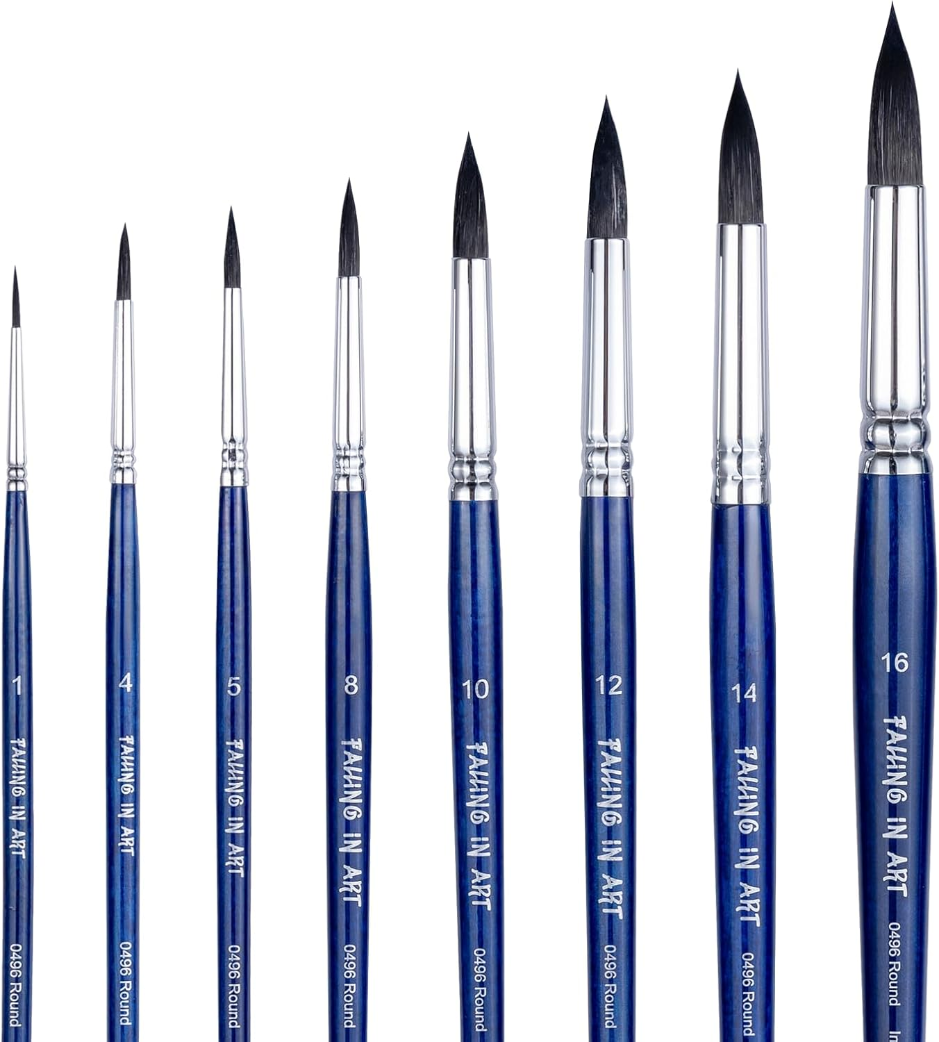 Falling in Art Professional Paint Brush Set, round Pointed Paintbrush Set, Wooden Handle Squirrel Hair Artist Brushes for Watercolor Painting(Black Handle) 8 Pcs