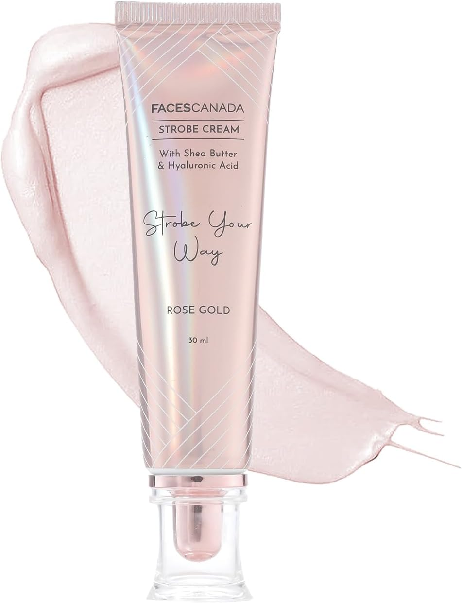 FACESCANADA Strobe Cream - Rose Gold, 30Ml | Primer + Highlighter + Moisturizer | Shea Butter & Hyaluronic Acid | Intense Hydration | Flawless Radiant Dewy Skin | Illuminating & Glowing Makeup Base