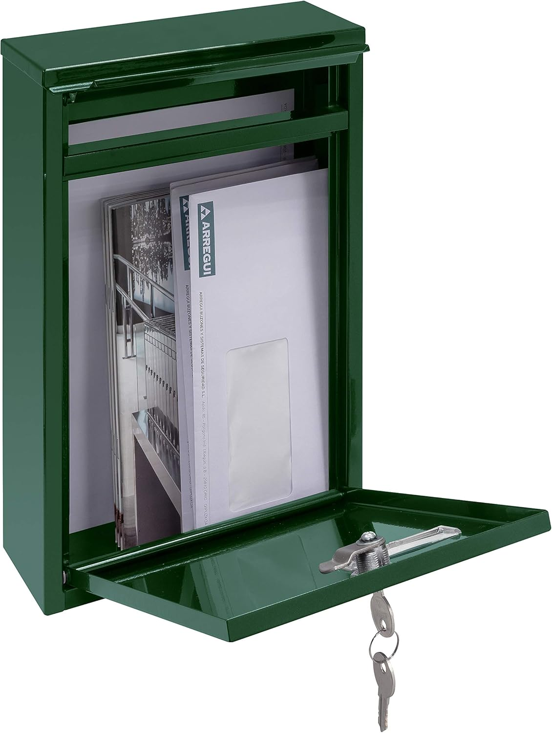 ARREGUI Zagu&aacute;n E5753 Galvanised Steel Letter Box Size S (DIN A5 Post) 32 X 22 X 8 Cm, Wall-Mounted Post Box for Outdoor Use, Waterproof, with Name Plate, Easy Assembly, Green image number 2