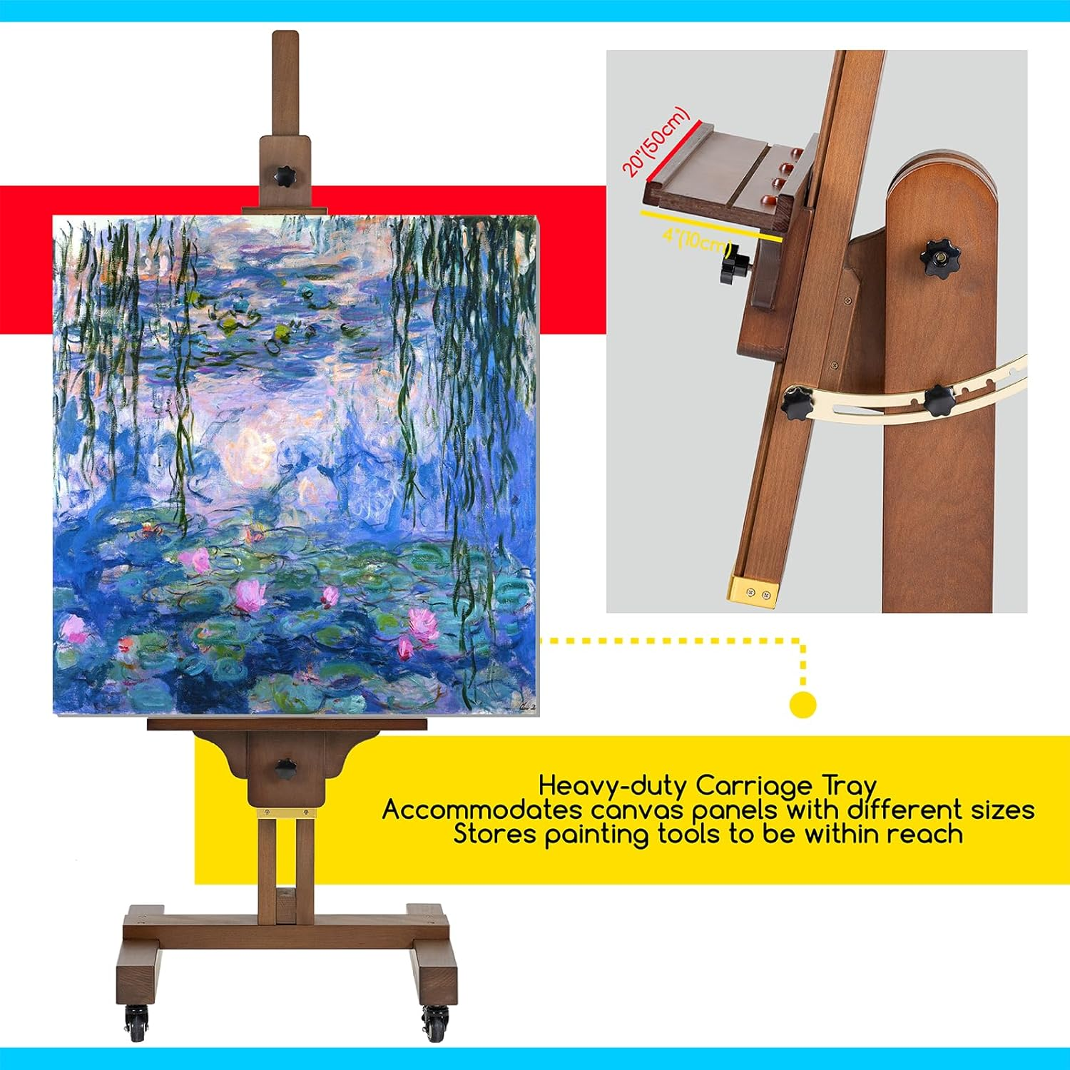 MEEDEN Extra Large Painting Easel: Solid Beech Wood Artist Studio Easel - Professional Art Easel Stand for Adults - Adjustable Movable Tilting Easel for Canvas up to 71" - Walnut image number 4