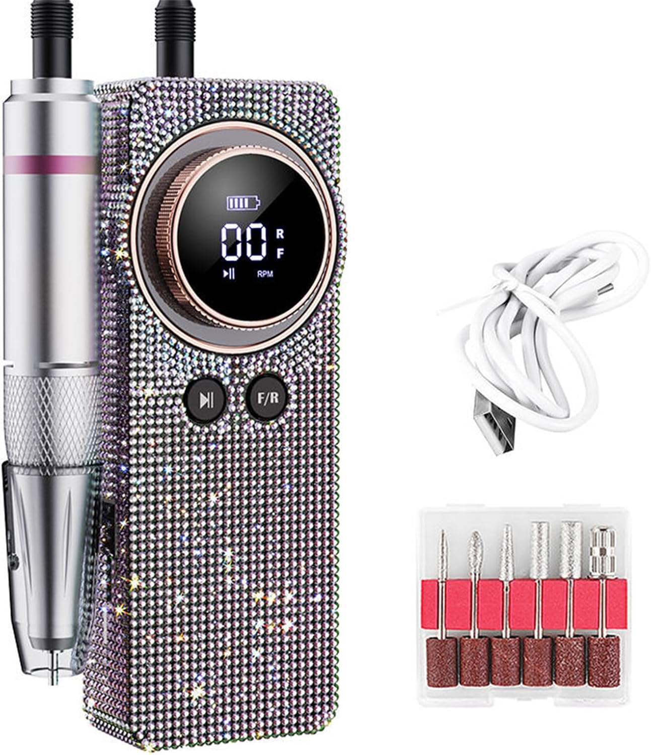 Bouzaak Professional Electric Nail Drill Kit,Diamond Shiny Rechargeable Nail Grinding Machine Low Noise Nail Polishing for Acrylic Gel Nails image number 2