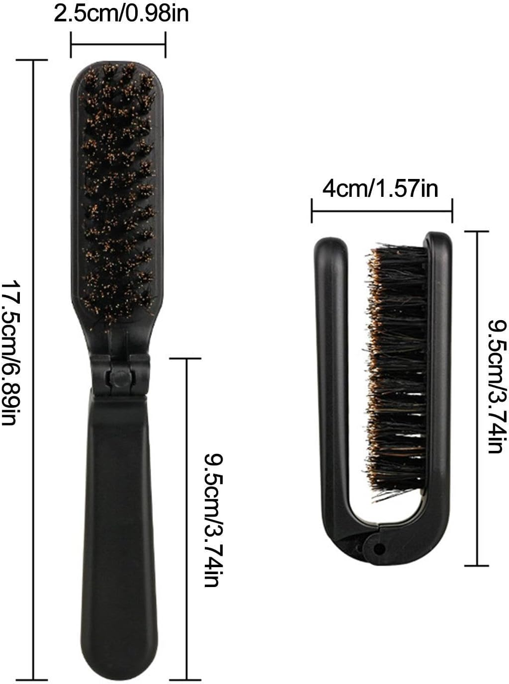 Folding Hair Brush Boar Bristles, Folding Soft Beard Brush Hair Styling Tool, Collapsable Pocket Hair Brush, Folding Mustache Brush for Travel Home Daily Buniq image number 1