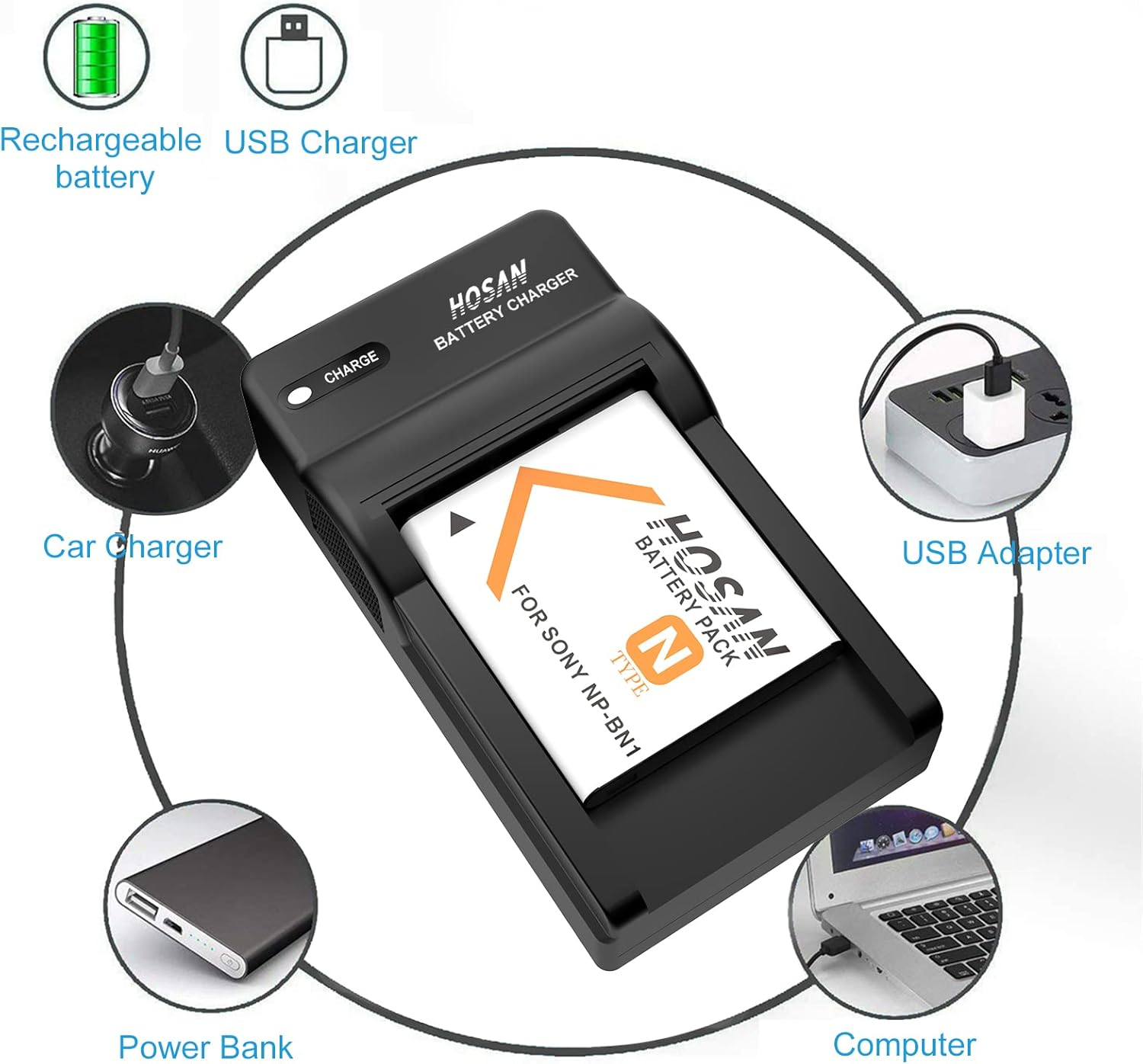 NP-BN1 Replacement Battery (2-Pack) and Portable Micro USB Charger Kit for NP-BN1 DSC-QX10, DSC-QX100, DSC-T99, DSC-T110, DSC-TF1, DSC-TX5 image number 5