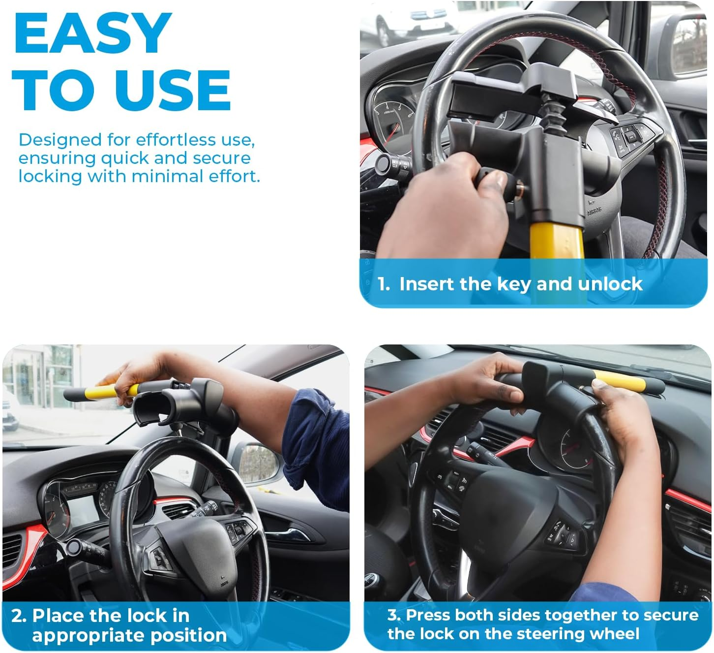 Simply SWL200 T-Bar Alloy Steel Steering Wheel Lock, Adjustable Hook, Heavy Duty, Universal Fit, Yellow, 10.2 Cm*16.2 Cm*40.5 Cm image number 5