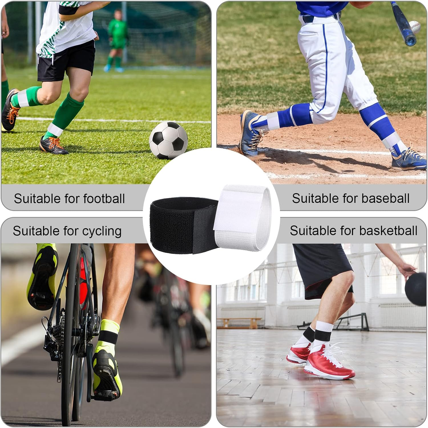 Liliful 12 Pcs Soccer Shin Guard Straps anti Slip Shin Guard Stays Legging Shin Guard Holders Football Socks Shin Fixed Straps for Sports Kicking Ball Running Cycling Youth Adults, Black and White image number 3