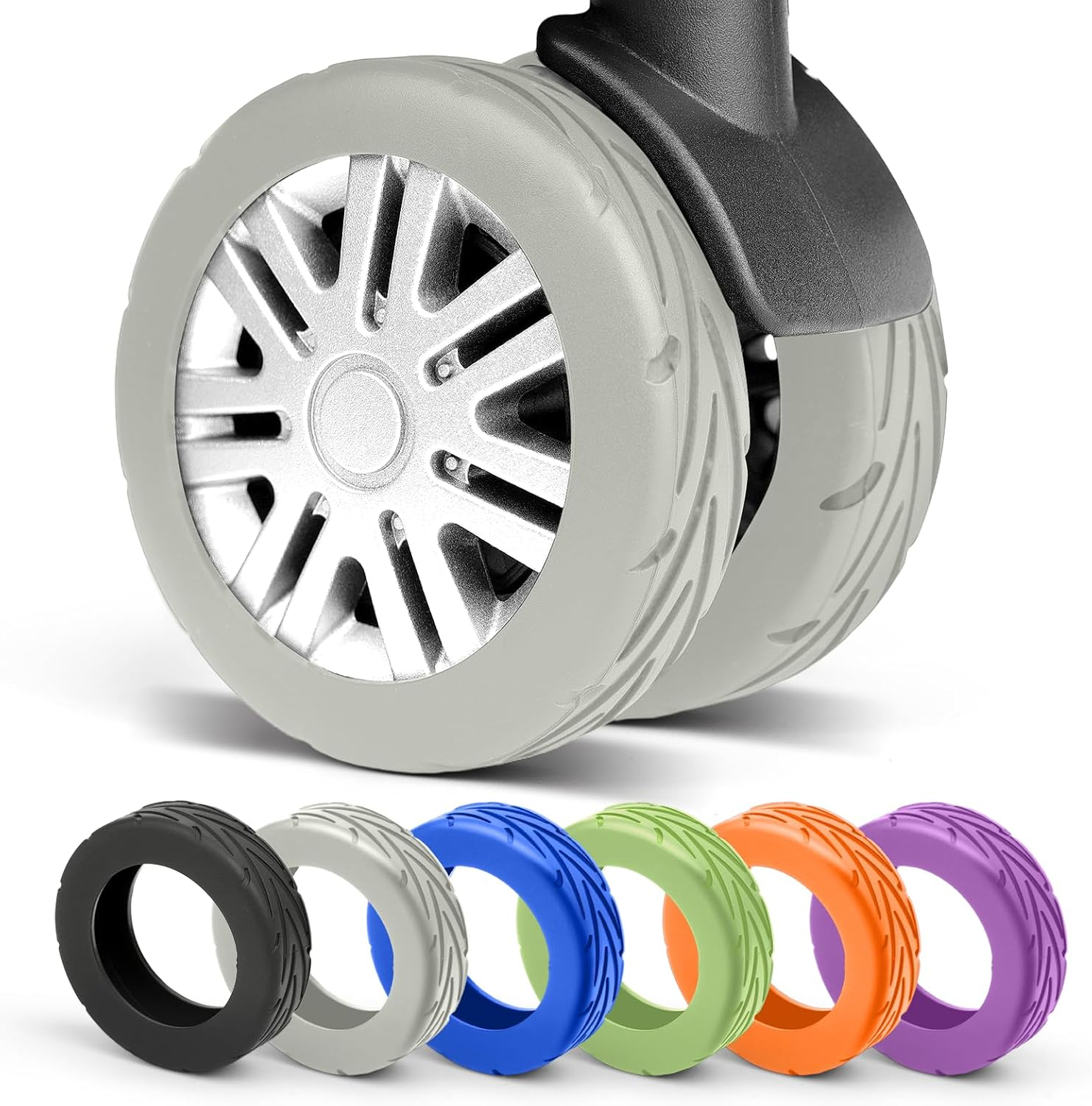 TSJLIKI 8-Pack Upgrade Luggage Wheel Covers, Wear-Resistant & Anti-Noise Silicone Protectors for 5-6Cm Spinner Wheels, Universal Fit for Carry-On Suitcase (Purple)