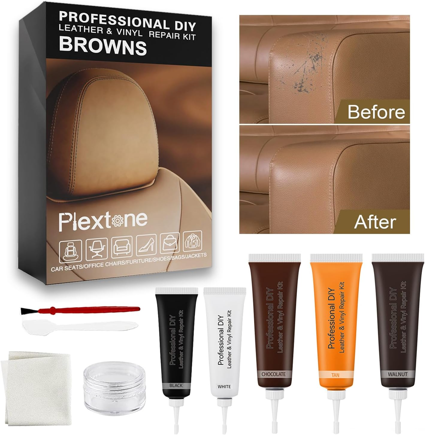 Leather and Vinyl Repair Kit - Restorer of Your Furniture,Car Seats,Sofa,Jacket,Purse,Belt,Shoes,Genuine,Italian,Bonded,Pu Leather. (Brown) image number 3