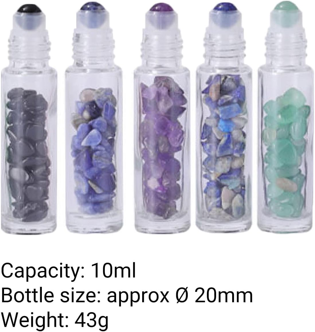 10Pcs Clear Essential Oil Bottles, 10Ml Natural Gemstones Essential Oil Bottles, Roller Ball Perfume Bottle with Crystal Stone Roller Balls and Healing Crystal Chips Inside - 009 image number 3