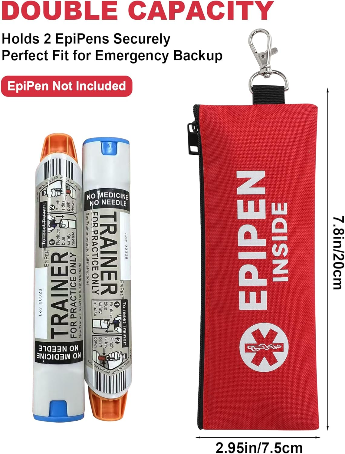 YOUSHARES 2Pack Epipen Carry Case for 2 Epipens Insulated, Portable Epipen Holder Bag with Carabiner, Waterproof Travel Epipen Case for Allergies, Asthma, Sports & Outdoor Emergencies(Red) image number 6
