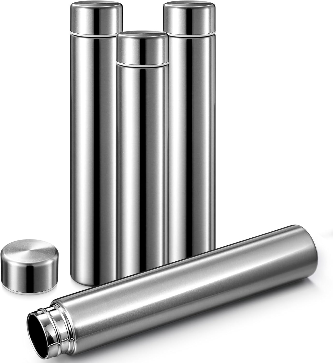 Vesici Slim Water Bottle 8.8 Oz Small Stainless Steel Purse Compact Insulated Water Bottles Camping Travel Backpack Pocket Flask for Car Cold Coffee Tea(Silver,2 Pack)