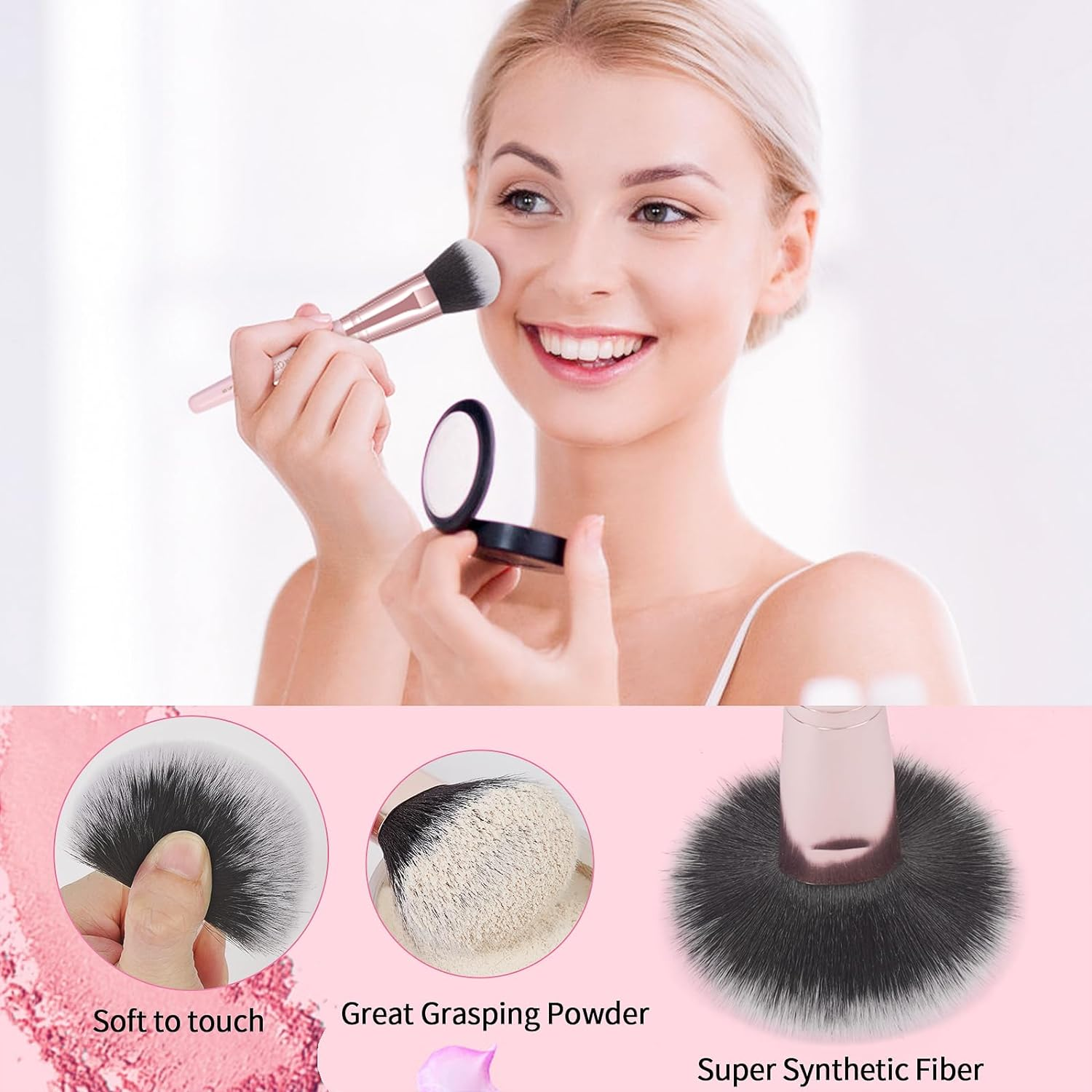 MAGEFY 18 Pcs Makeup Brushes, Premium Synthetic Make up Brushes Foundation Powder Concealers Eye Shadows Makeup Brush Set(Pink) image number 1