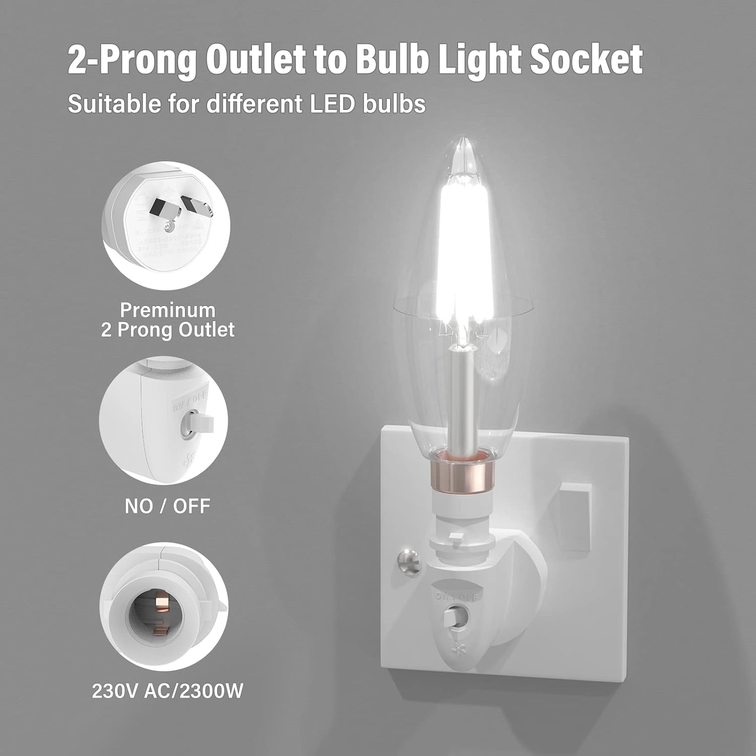 E14 Plug-In Light Socket Adapter with Switch, MATCHEASY 2-Pin Outlet to E14 Bulb Holder Converter for LED & Incandescent Lights 240V Australian Standard (Bulb NOT Included) image number 5