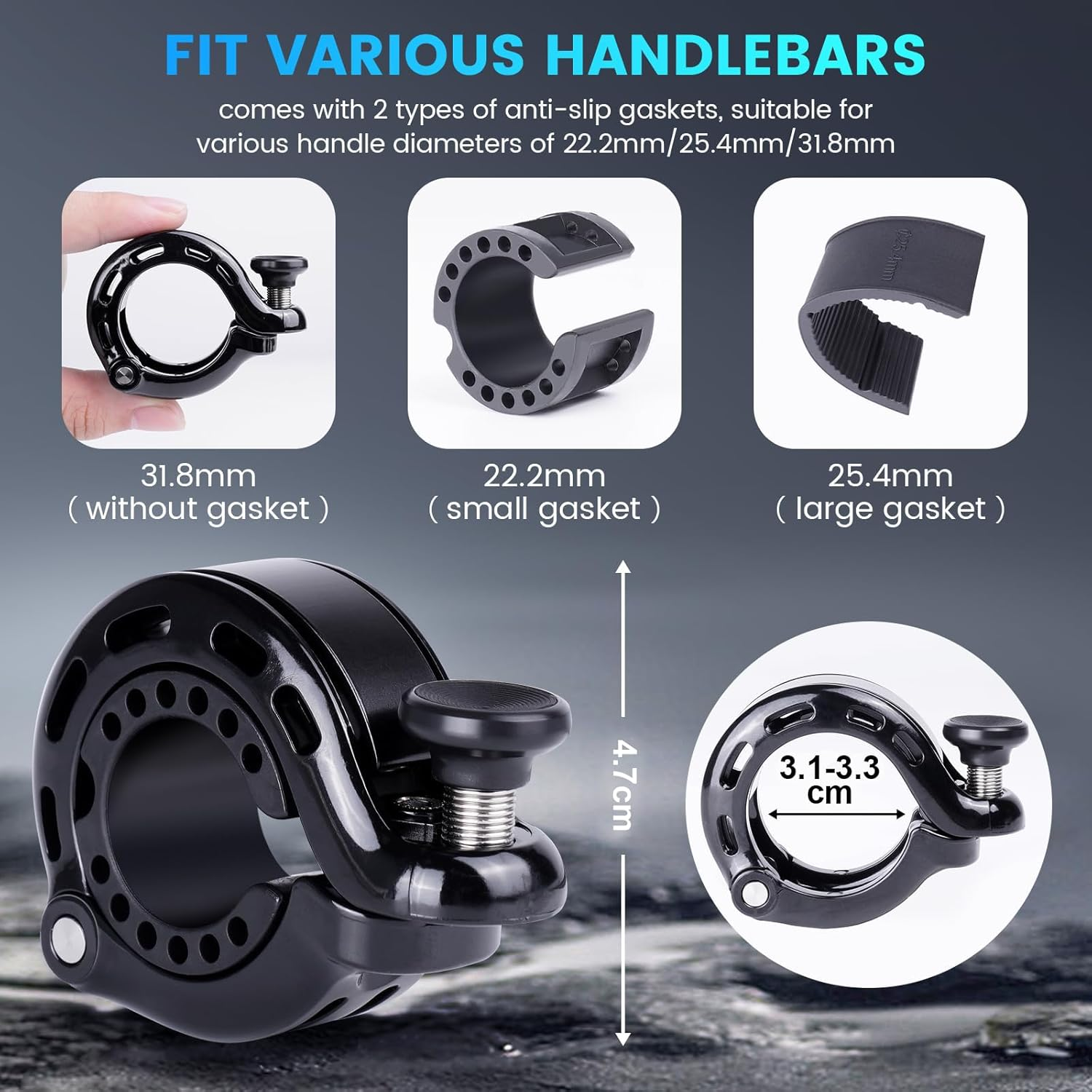 Bicycle Bell for Airtag, Airtag Hidden in the Bell, Waterproof, Incl. Screws & Tools, for Bike MTB Mountain Bike, Fits 22-31.8 Mm Handlebars image number 4