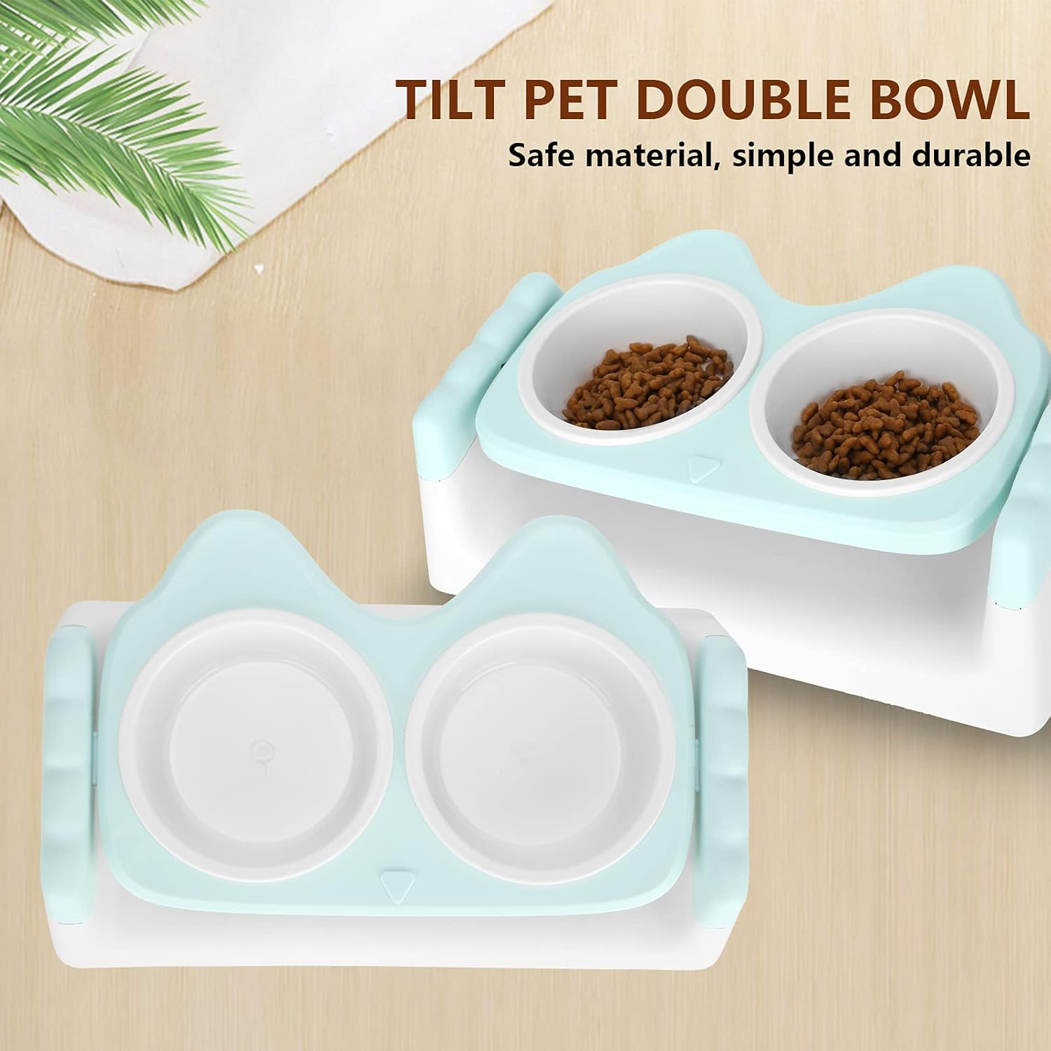 Elevated Cat Food Bowls, Double Cat Food Water Bowls with Raised Stand, Removable anti Vomiting Plate Dishes Pet Bowl for Cats Small Dogs (Green) image number 4