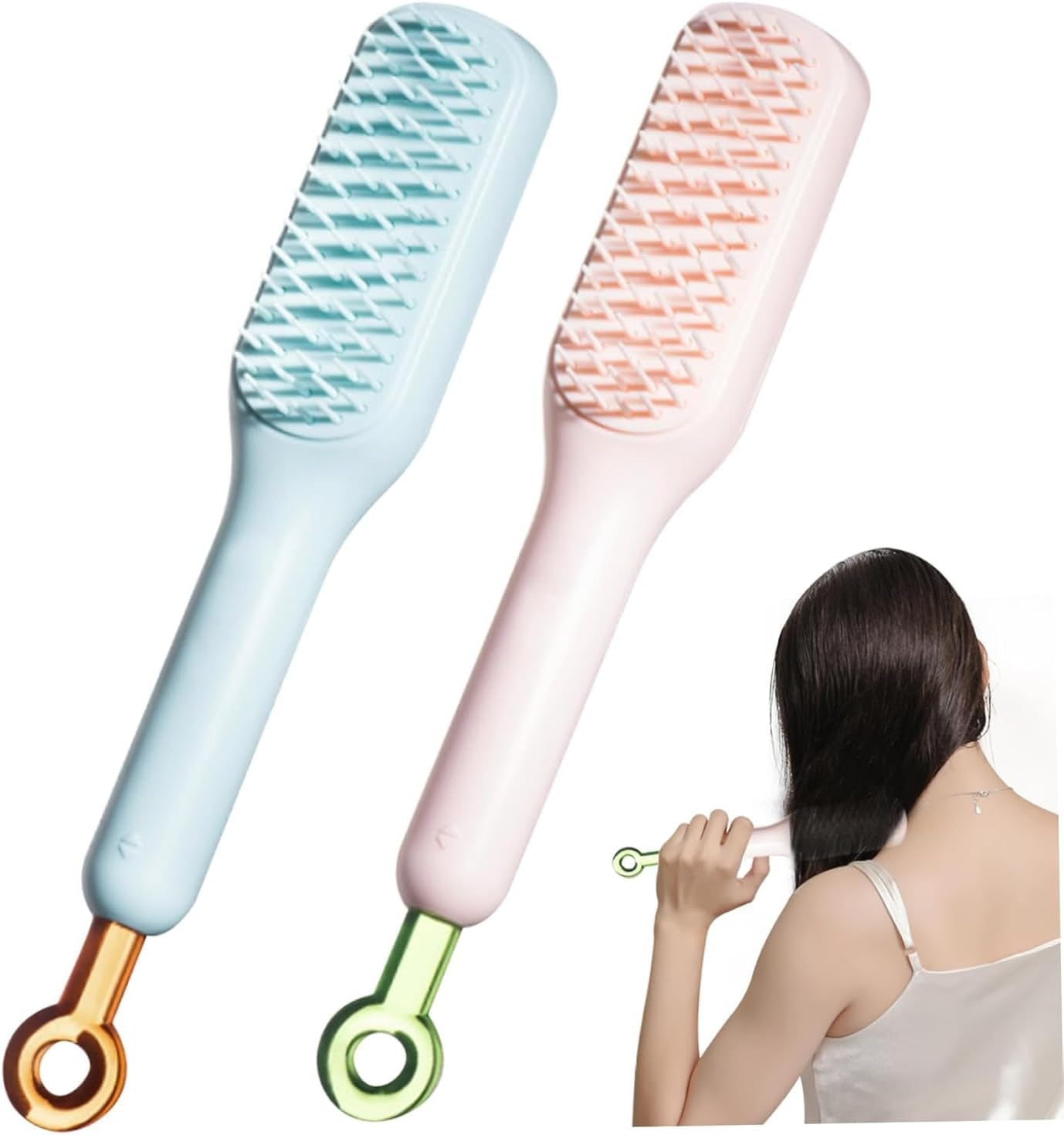 Self Cleaning Hair Brush Hairbrushes for Women Easy Clean Hair Brush, Massage Comb with Retractable Bristles One-Pull Clean anti Static Hair Brush Tools for All Hair Types Multicolour image number 3