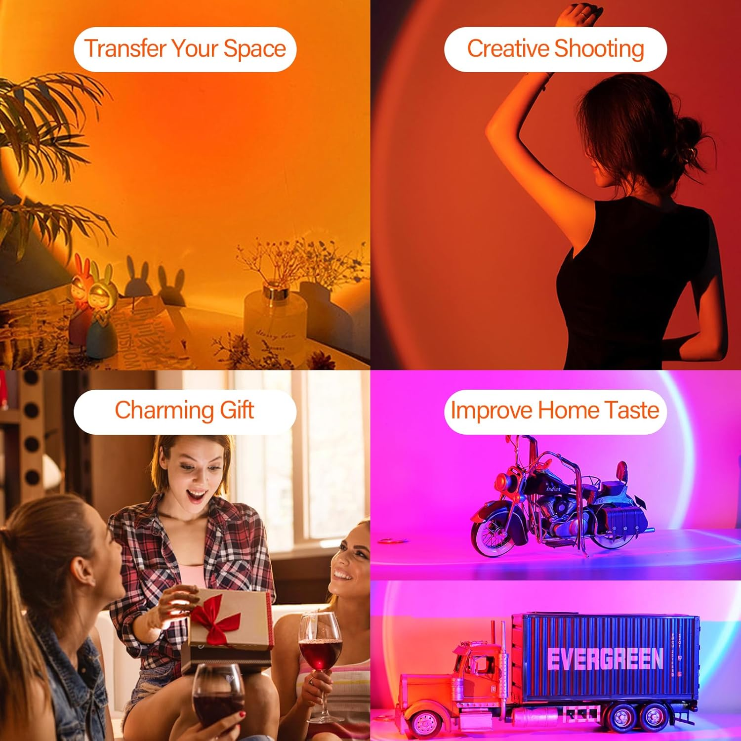 VIPMOON Sunset Lamp Projection with App Control 16 Colors Changing 360&deg; Rotation Sunset Projector Modern Floor Stand Night Light for Gift, Selfie, Bedroom, Photography, Party-Metal Aluminum image number 1