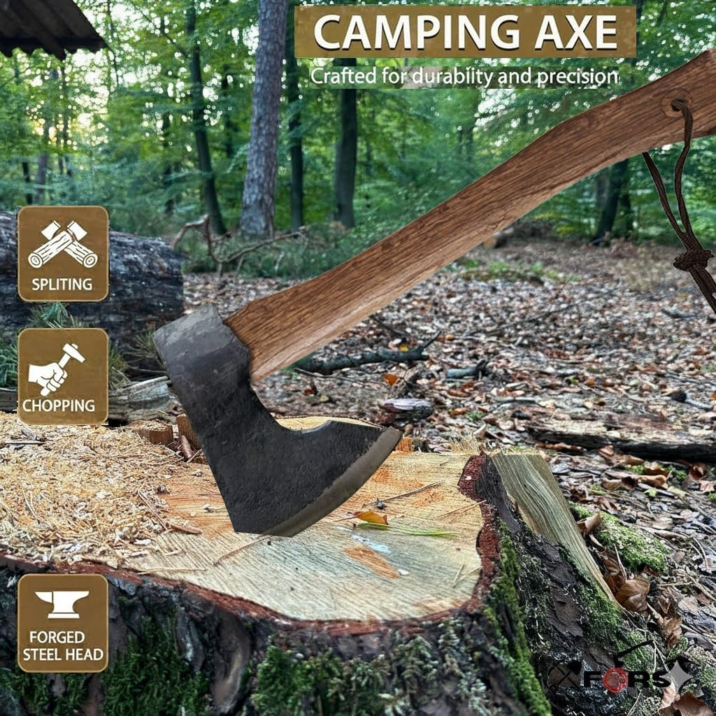 Wood Axe Small Outdoor Camp Hatchet for Splitting and Kindling, Hand-Forged with Sheath High Carbon Steel Garden Camping Tools Survival Chopping Forged Viking Axe with Beech Handle image number 6