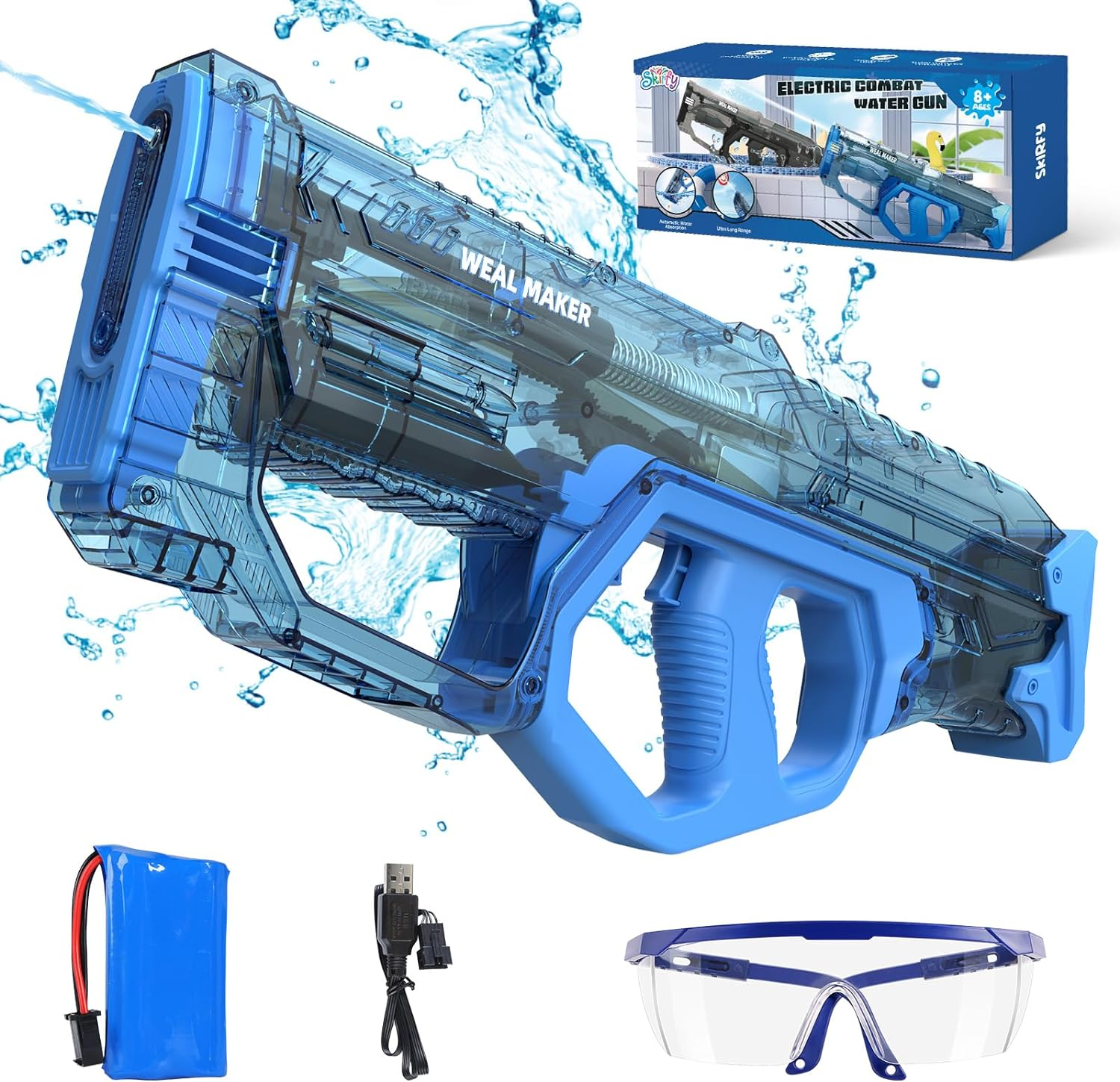 Skirfy Electric Water Guns for Adults Kids, Transparent Automatic Water Gun Waterproof,33Ft Shooting Range & Battery Powered Water Gun,Swimming Pool Beach Outdoor Toys for Kids image number 5