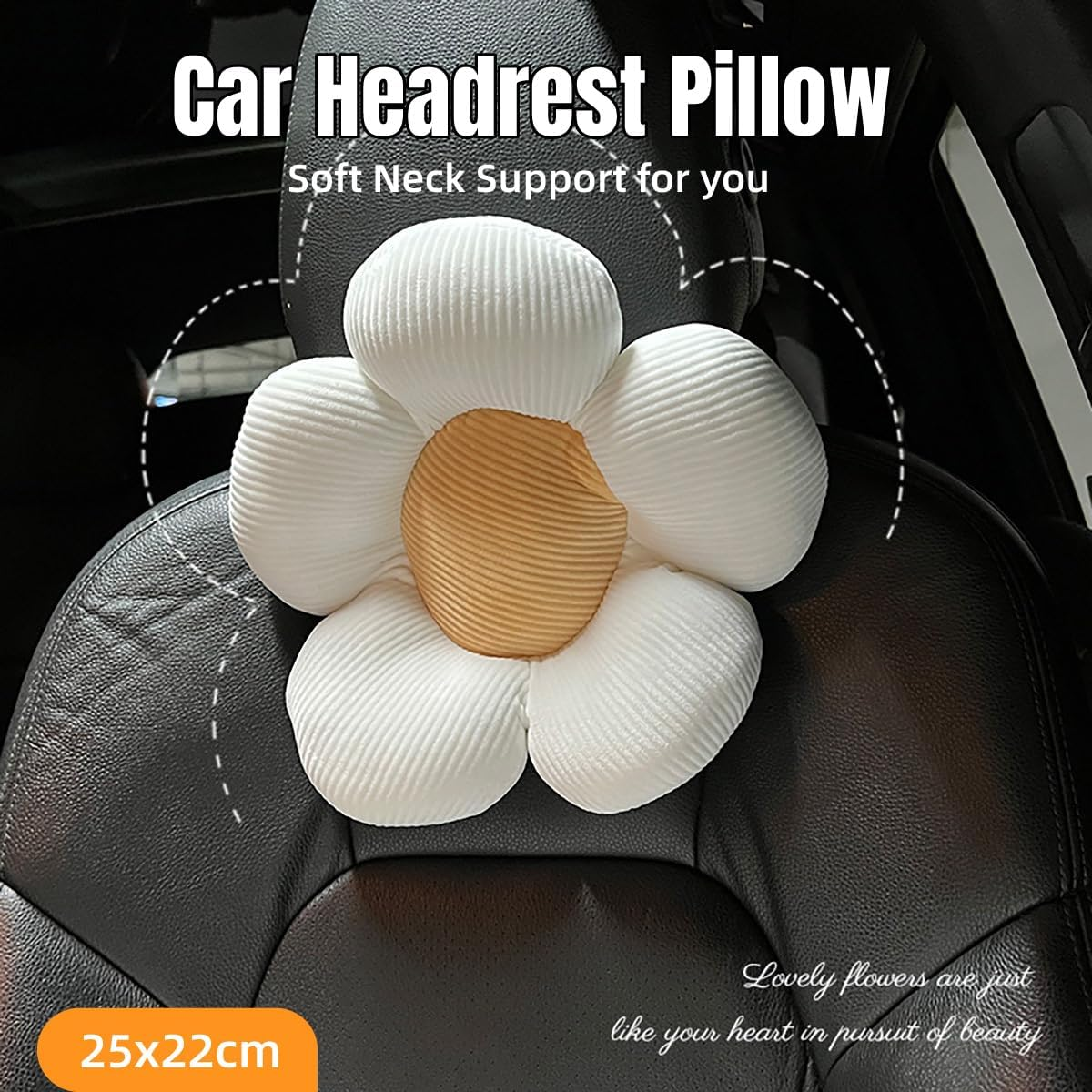 AIMALL Plush Flower Car Headrest Neck Pillow, Cute and Comfortable Cushion for Car and Office Chair, Soft Support, Easy Attachment, 9.8" Diameter, 8.7" Height image number 6