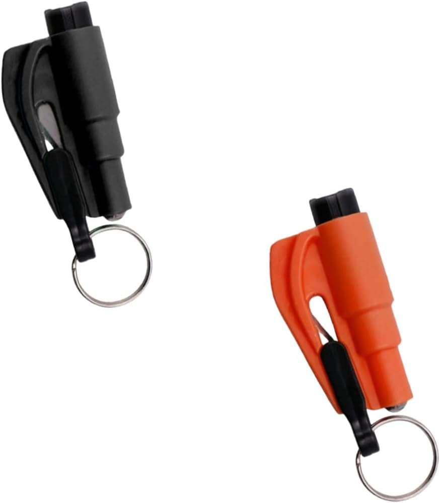 2 Pcs Car Window Breakers, Escape Tool Keychain,2-In-1 Seatbelt Cutter and Window Breaker, Mini Safety Hammer and Seatbelt Cutter for Land and Underwater